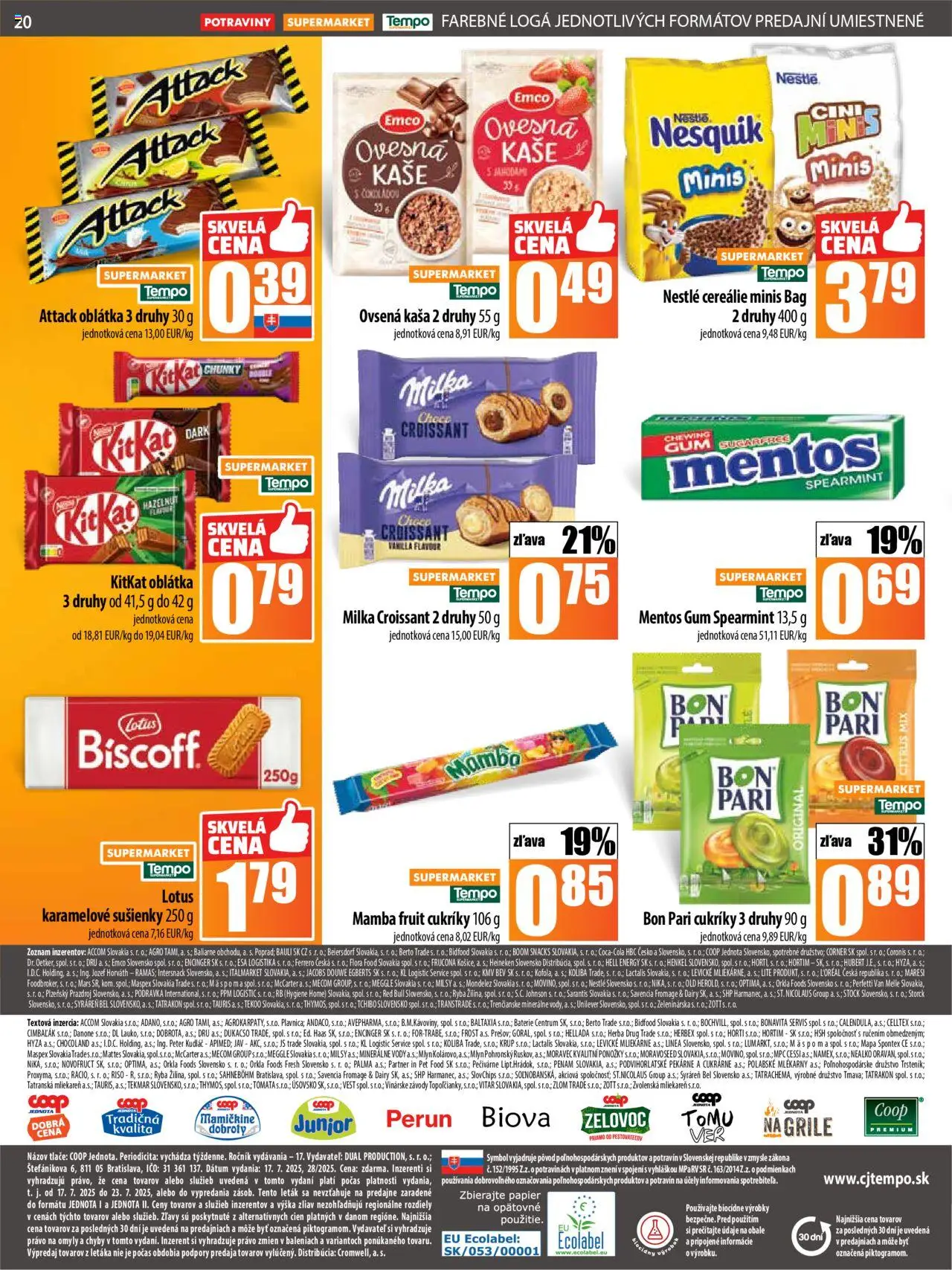 COOP Jednota leták │ platný od 17.07.2025 | Strana: 20 | Produkty: Ryba, Ponožky, Milka, Nesquik