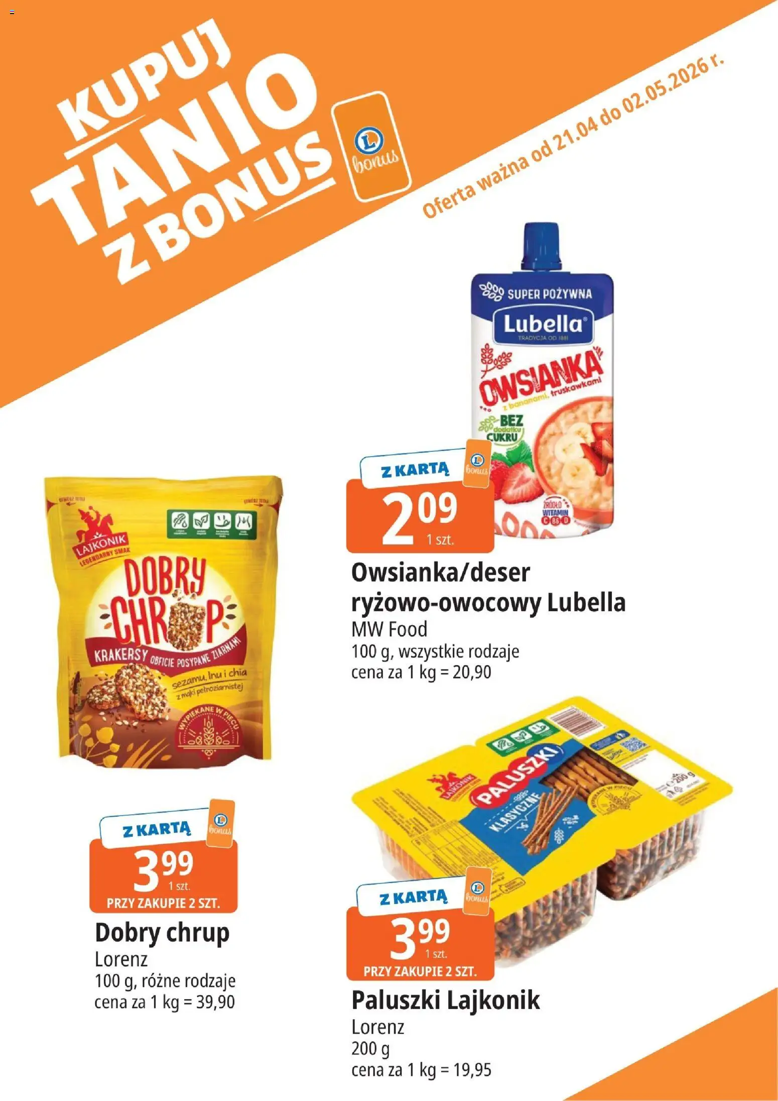 E.Leclerc gazetka - Wrocław kupony dodatkowe od 21.04.2026 | Strona: 15 | Produkty: Karta, Owsianka, Paluszki