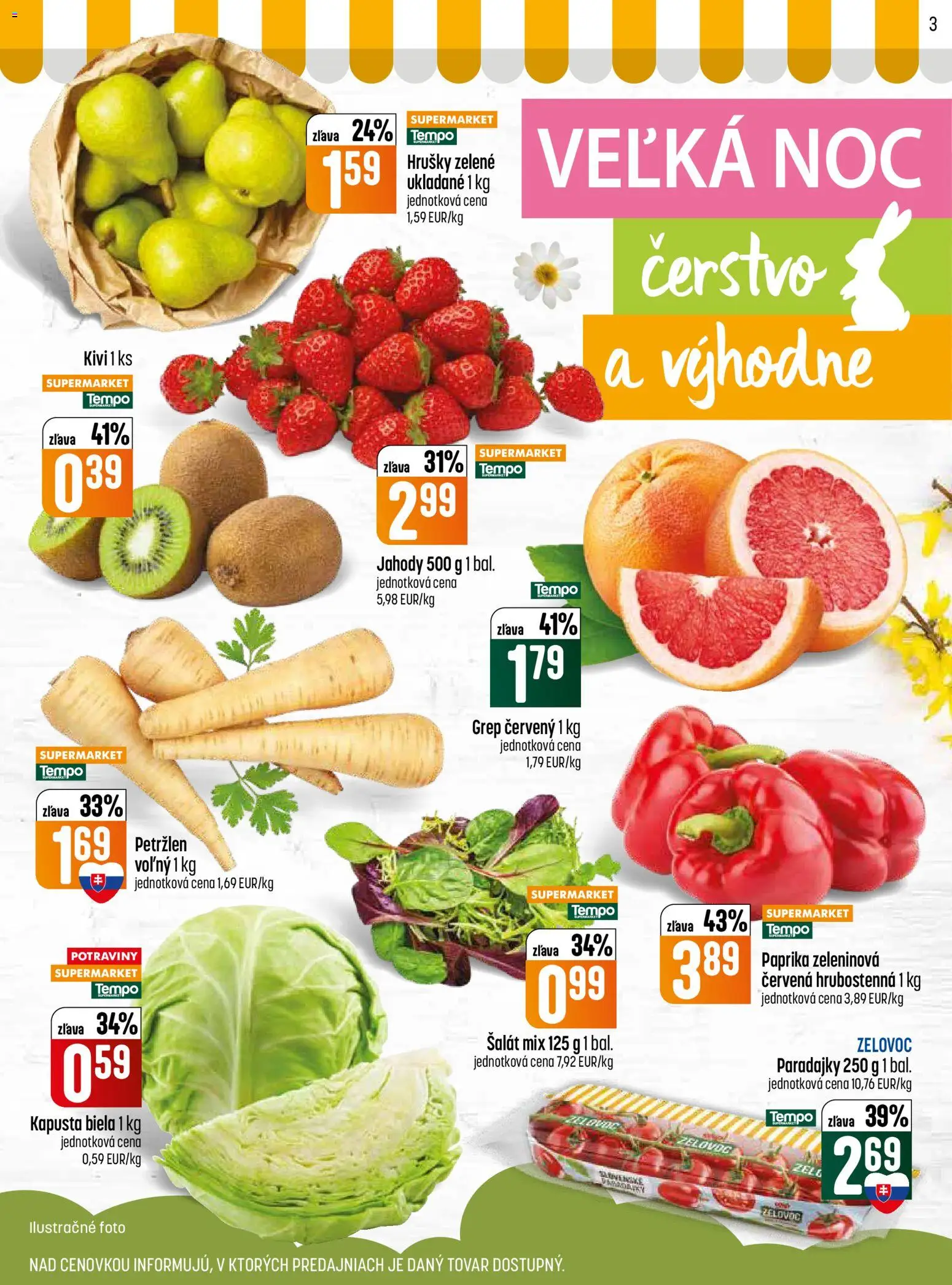 Nové COOP Jednota akcie – leták je platný od 31.03.2026 | Strana: 3 | Produkty: Paradajky, Kapusta biela, Jahody, Petržlen