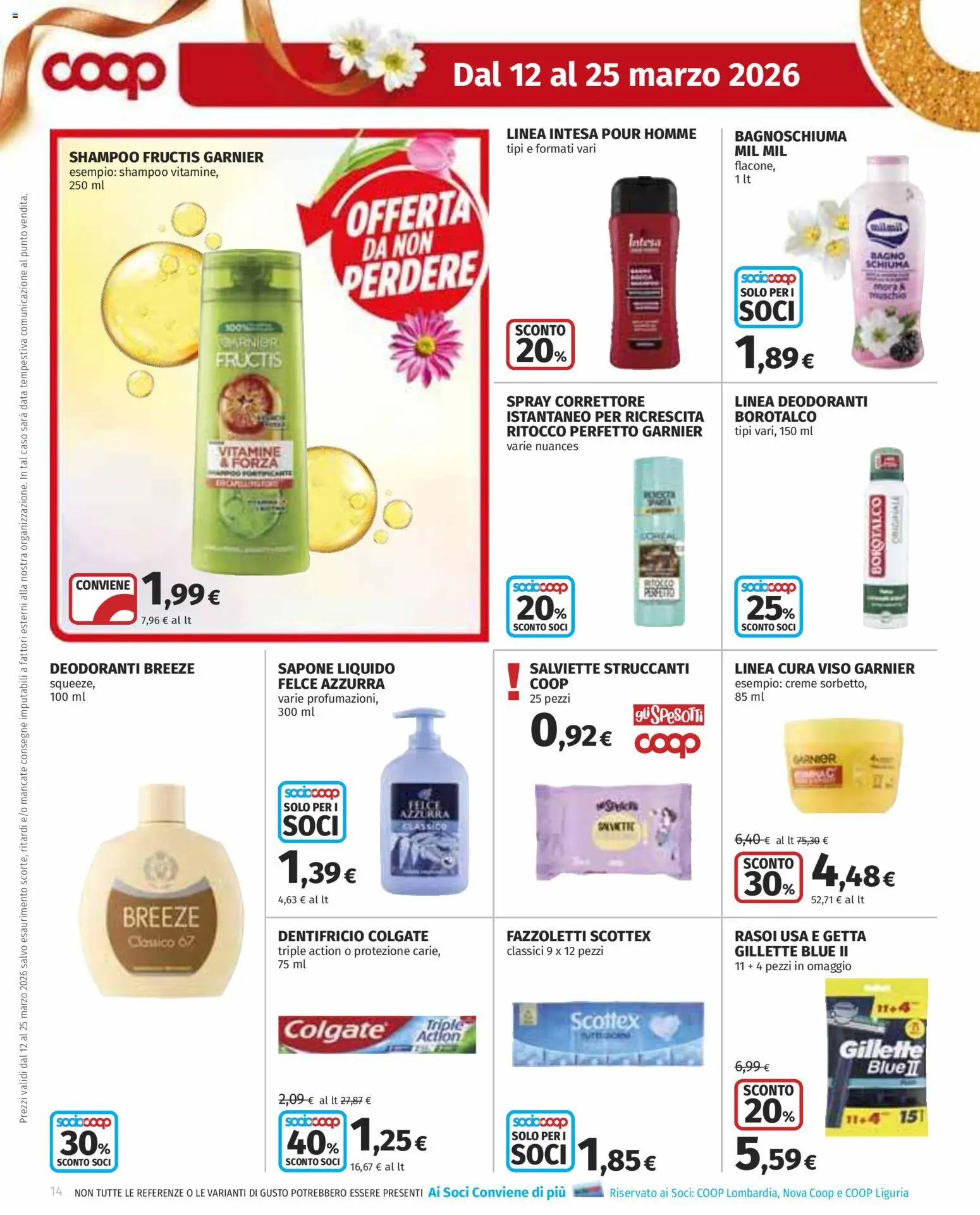 Volantino COOP del 12.03.2026 | Pagina: 14 | Prodotti: Sapone, Dentifricio, Fazzoletti, Data