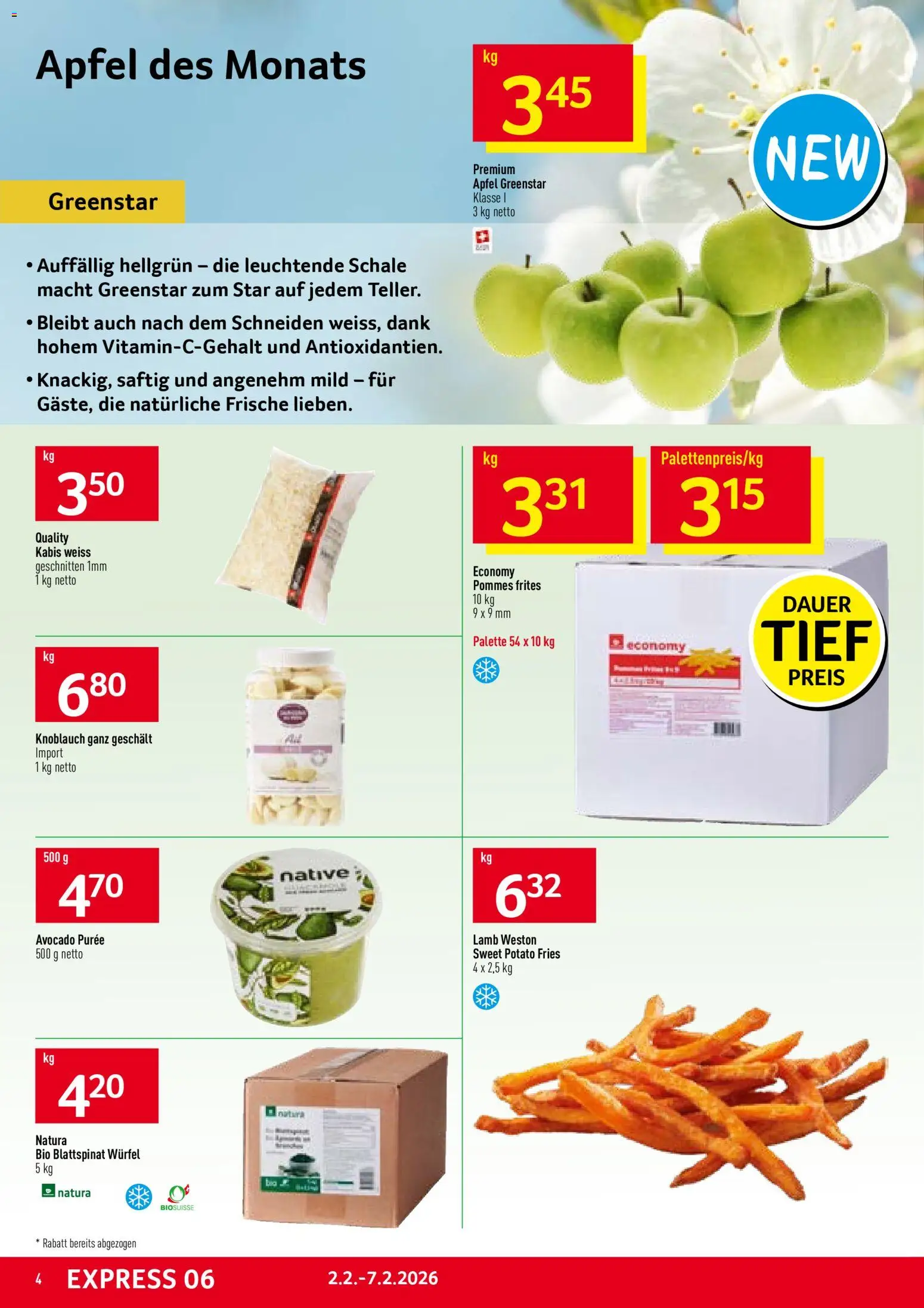 Prodega Aktionen – gültig ab 02.02.2026 | Seite: 4 | Produkte: Pommes Frites, Äpfel, Avocado, Knoblauch
