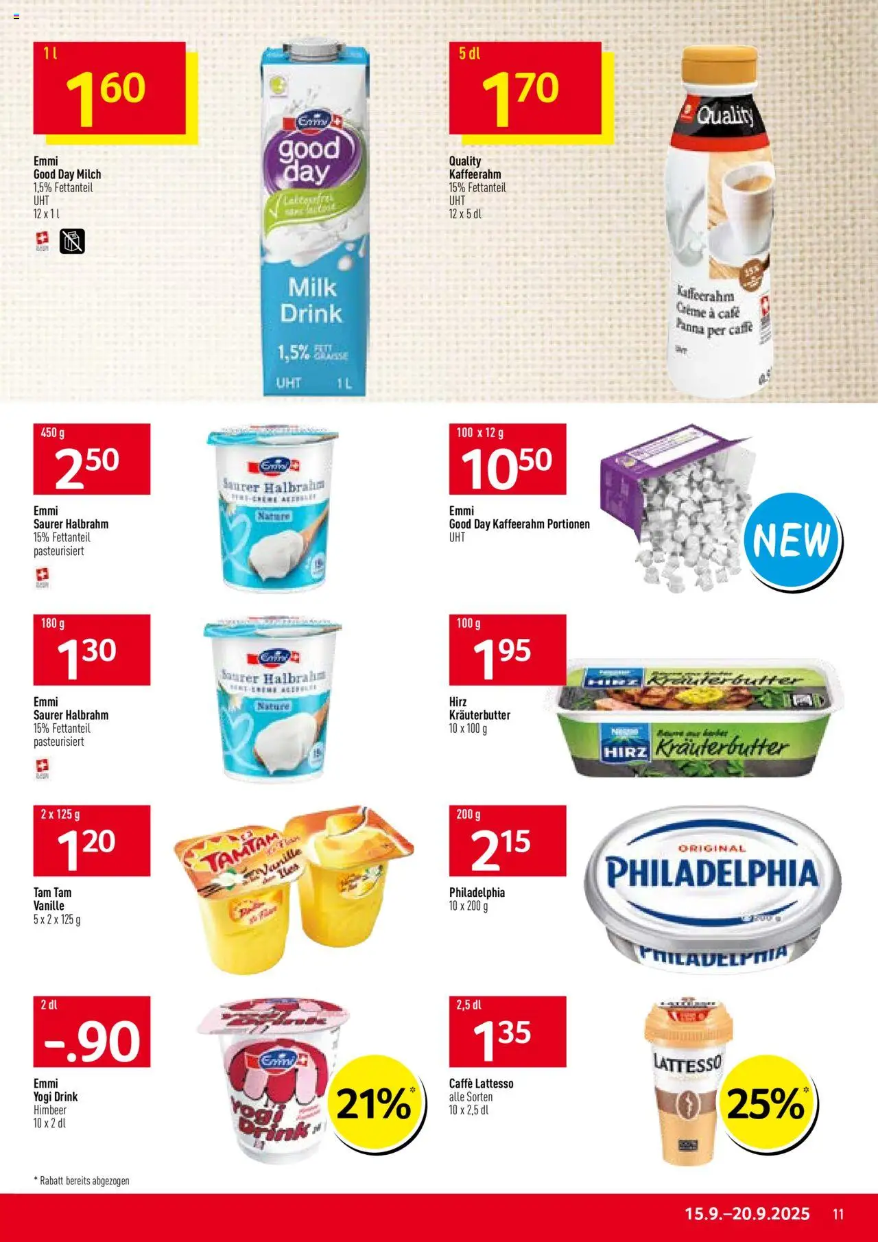 Prodega Aktionen – gültig ab 15.09.2025 | Seite: 11 | Produkte: Kräuterbutter, Milch, Saurer Halbrahm, Creme