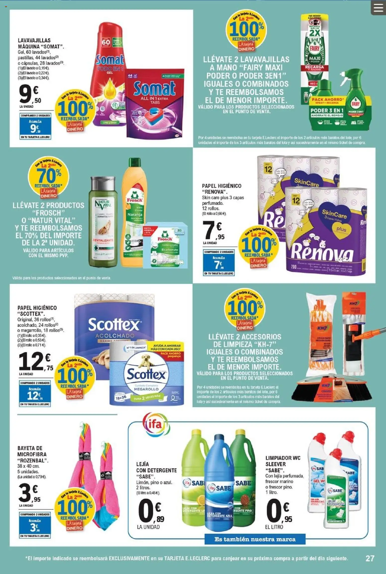E.Leclerc folleto │ válido desde el 22.04.2026 | Página: 27 | Productos: Detergente, Papel higienico, Té, Lavavajillas