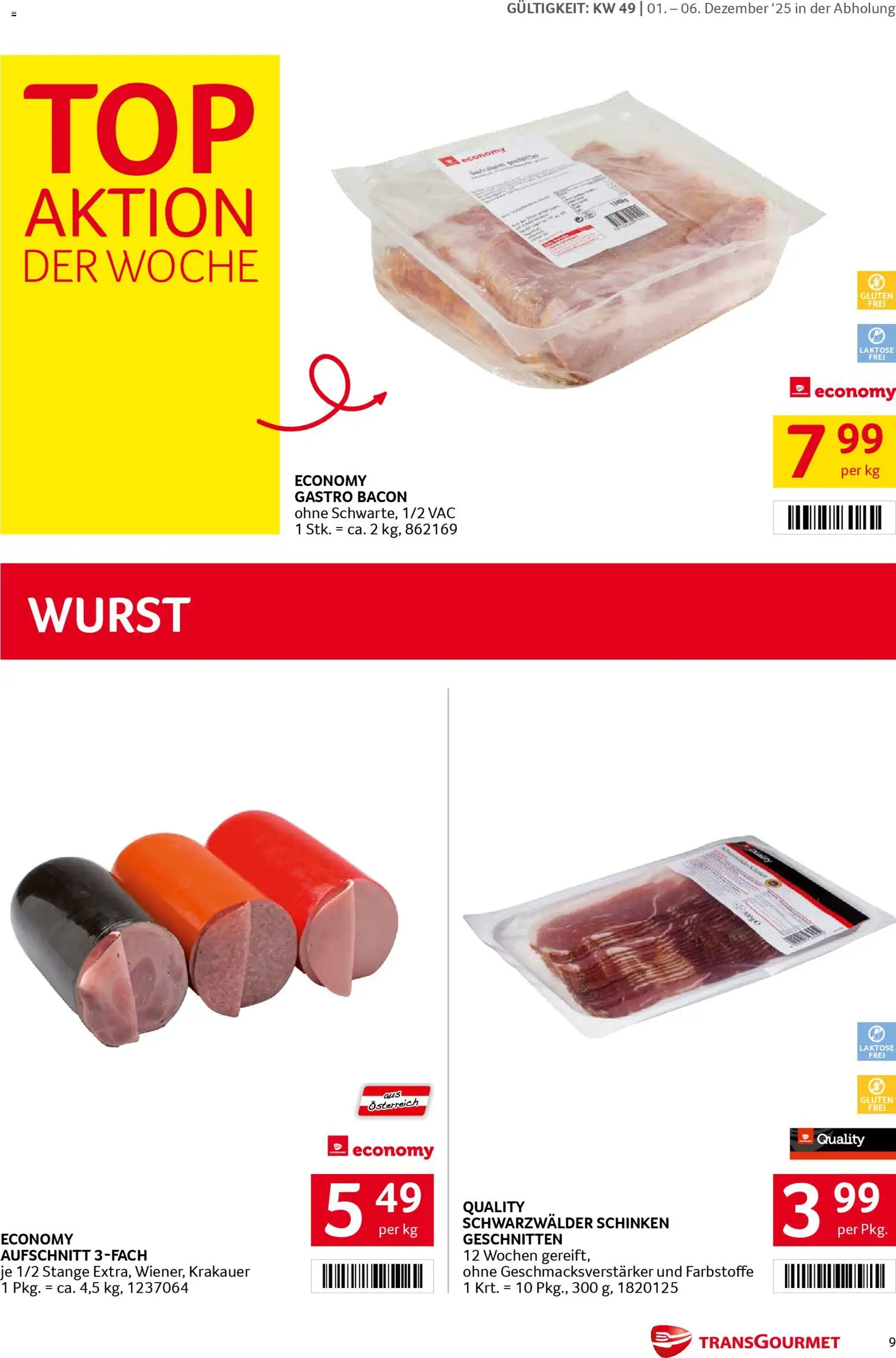 Transgourmet Flugblatt gültig ab 01.12.2025 | Seite: 9 | Produkte: Wurst, Schinken