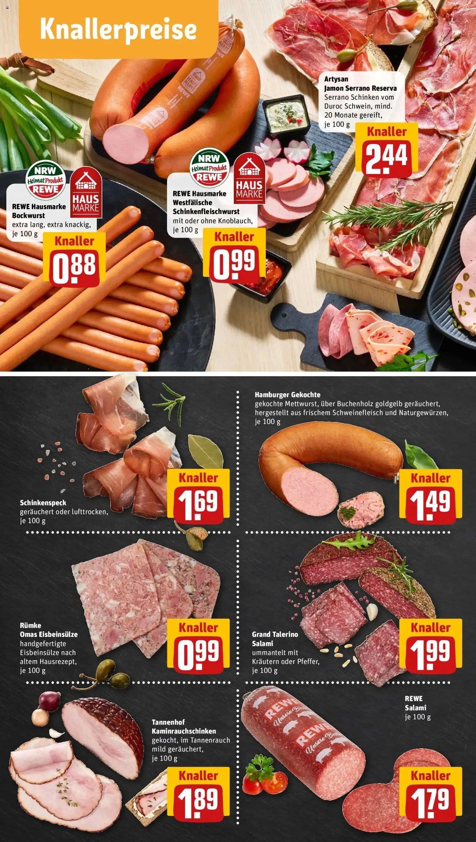 Rewe Prospekt Bestwig	 – gültig ab 12.04.2026 | Seite: 8 | Produkte: Salami, Serrano schinken, Schinken, Schweinefleisch