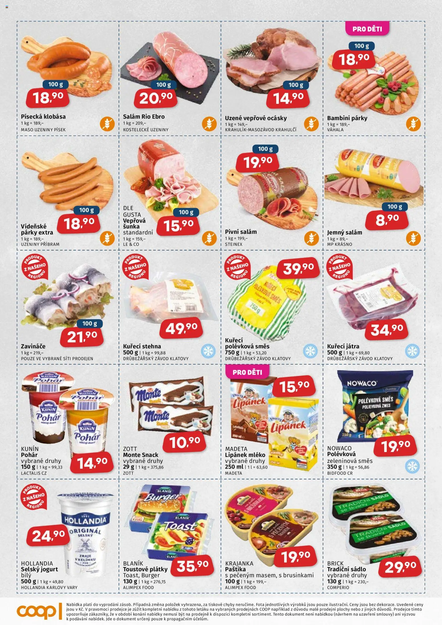 Coop leták - Západočeský region od 22.10.2025 | Strana: 2 | Produkty: Lipánek, Šunka, Párky, Kuřecí Játra