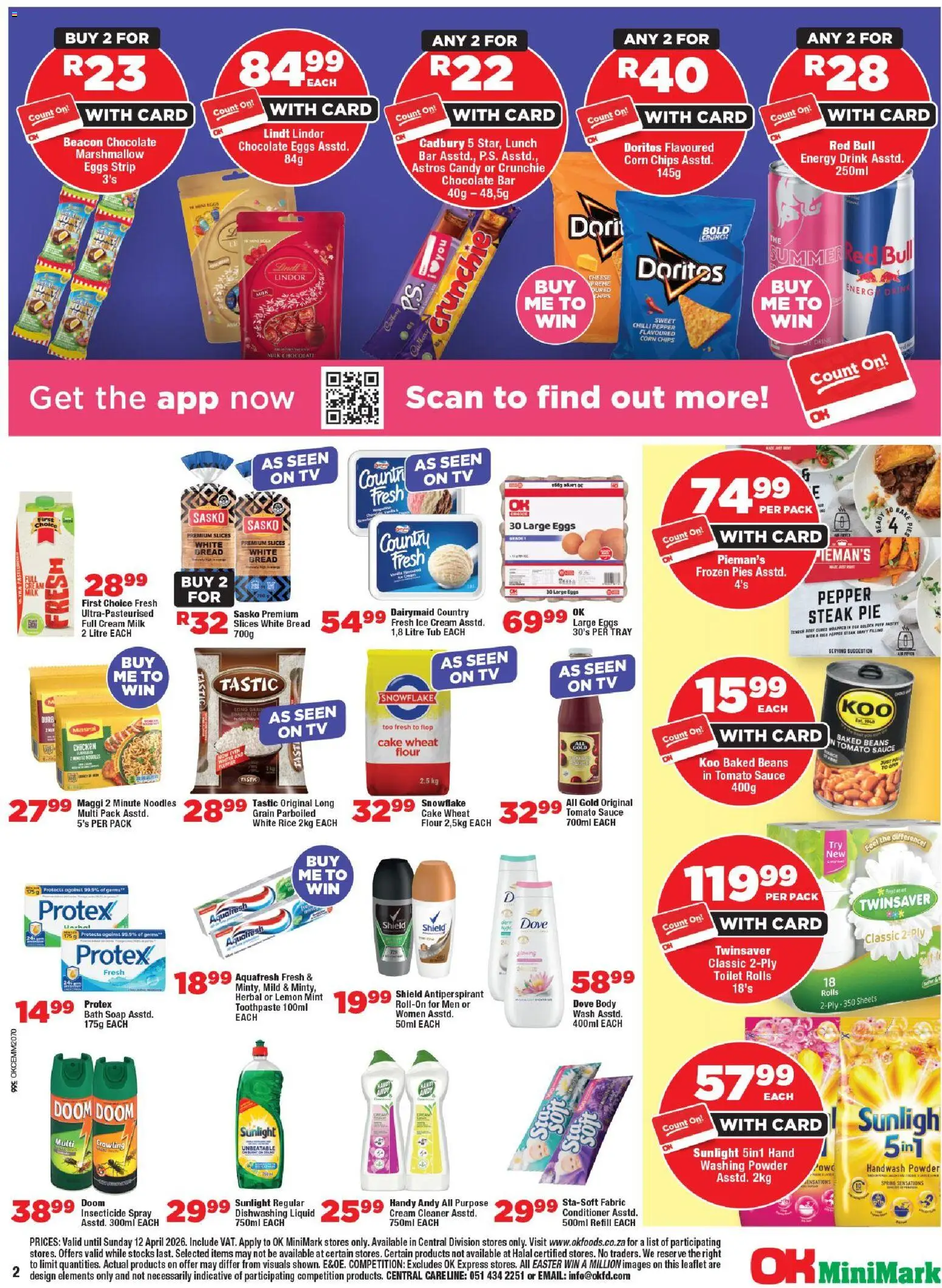 New OK Foods catalogue – valid from 25.03.2026 | Page: 2 | Products: Handwash, TV, Bread, Dishwashing liquid