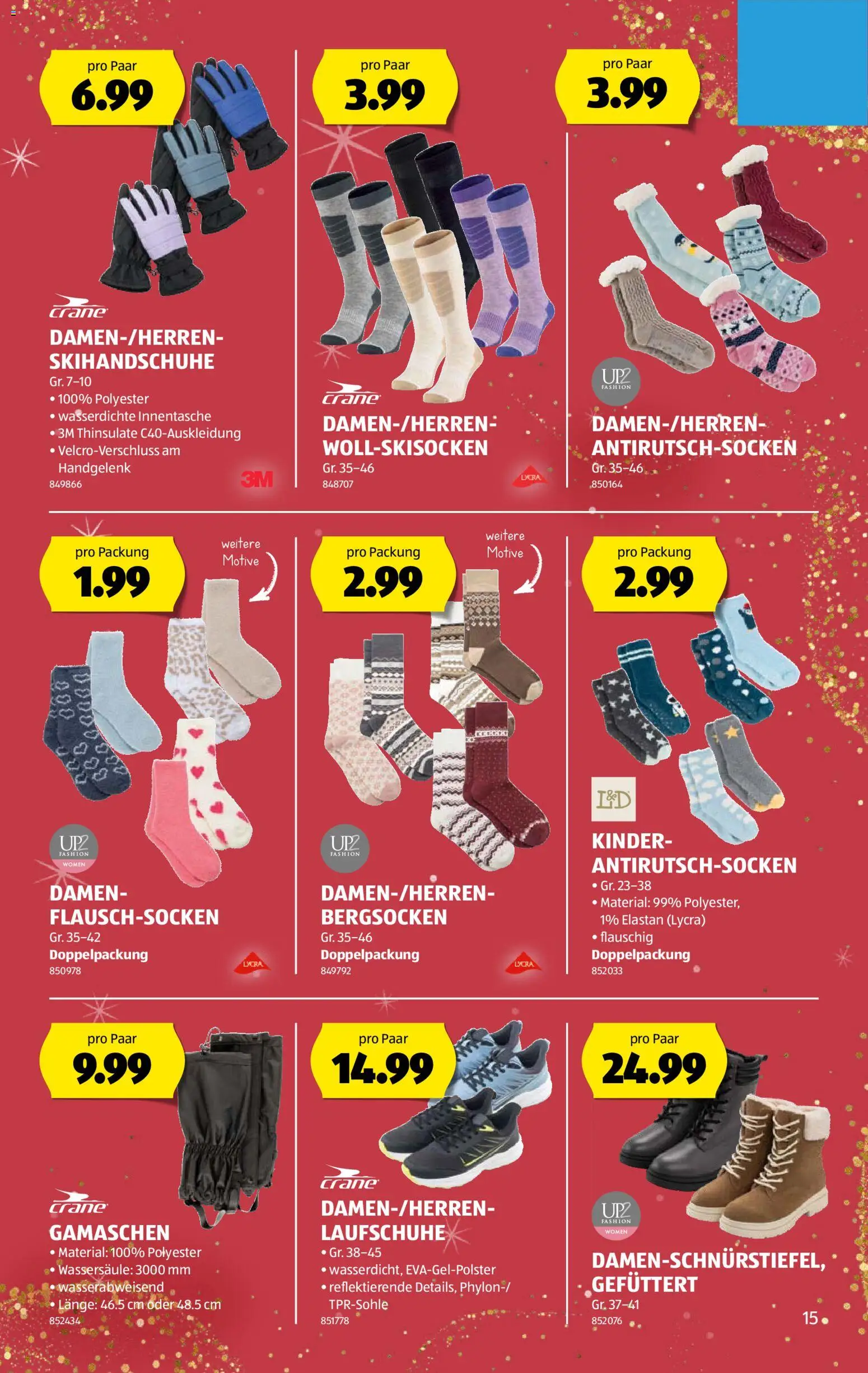 Aldi Aktionen – gültig ab 24.12.2025 | Seite: 15 | Produkte: Laufschuhe, Gamaschen