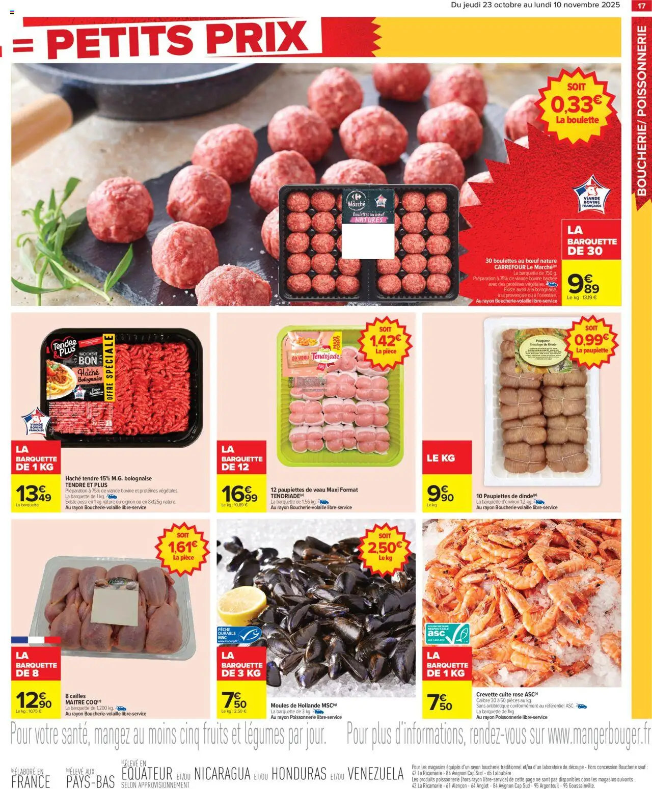 {H1} | Page: 19 | Produits: Crevette cuite, Crevette, Paupiettes de veau, Viande bovine
