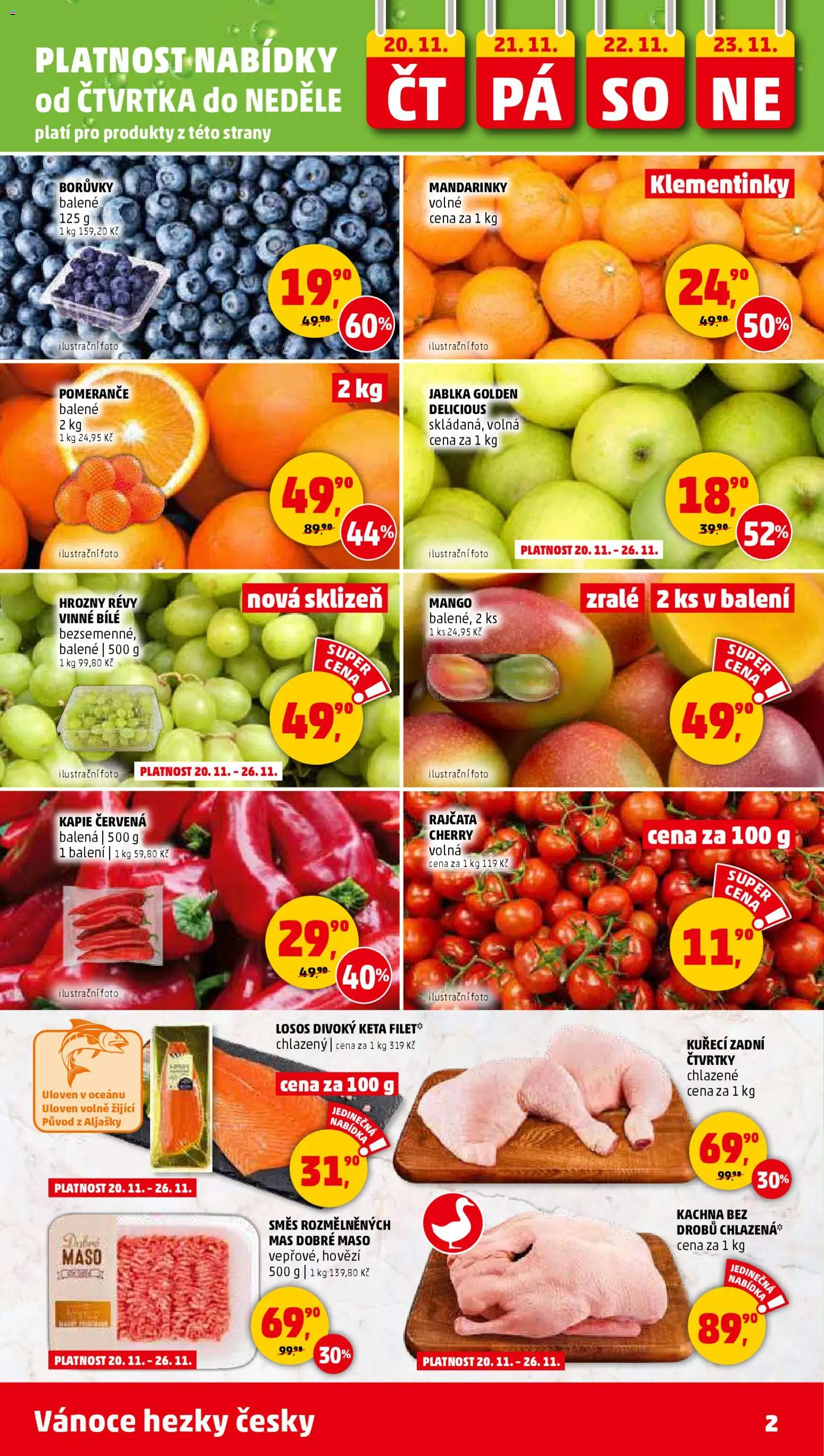 Penny Market leták - Čtvrtečník od 20.11.2025 | Strana: 2 | Produkty: Mango, Jablka, Pomeranče, Losos