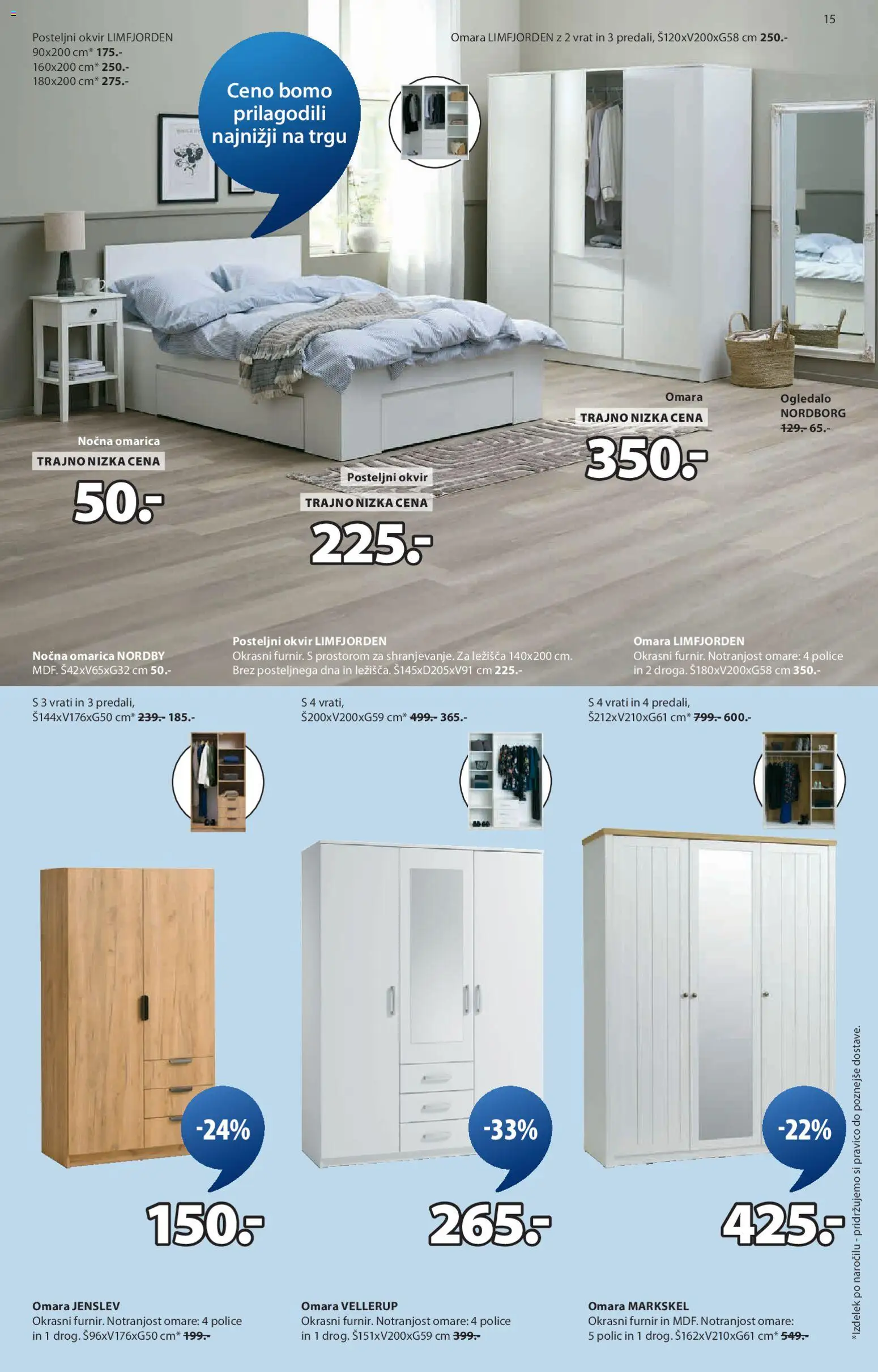 Novi JYSK katalog ponudbe – veljaven od 22.10.2025 | Stran: 15 | Izdelki: Furnir, Posteljni okvir, Omara, Omarica