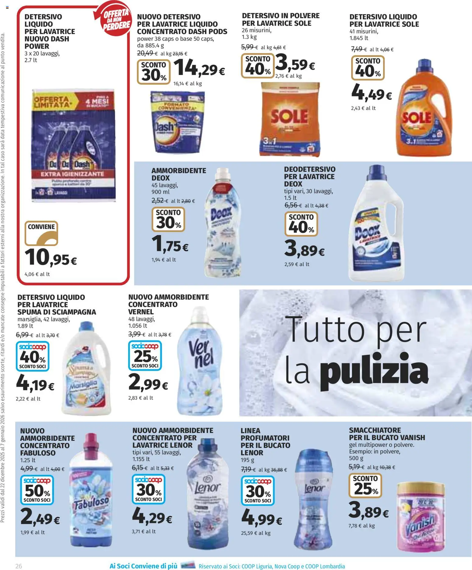Volantino COOP del 22.12.2025 | Pagina: 26 | Prodotti: Detersivo in polvere, Smacchiatore, Lavatrice, Data