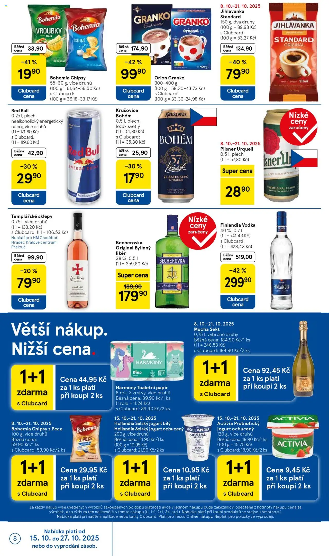 Tesco leták - Hypermarket od 15.10.2025 | Strana: 8 | Produkty: Vodka, Granko, Red Bull, Hollandia
