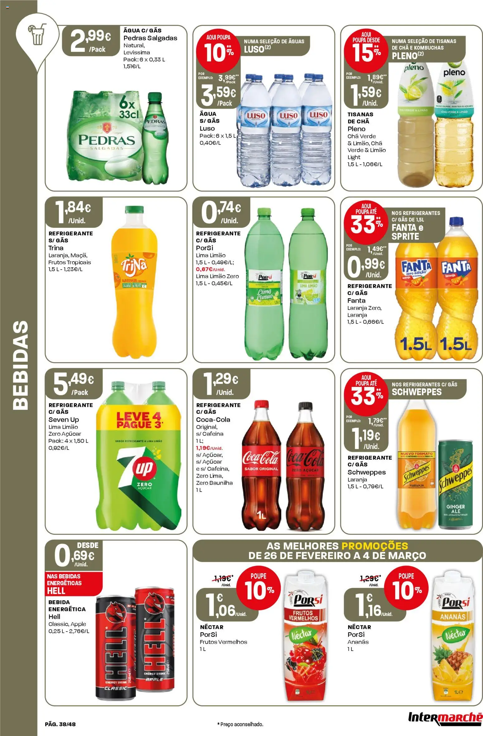Intermarché folheto │ válido de 26.02.2026 | Página: 38 | Produtos: Agua, Refrigerante, Fanta, Chá