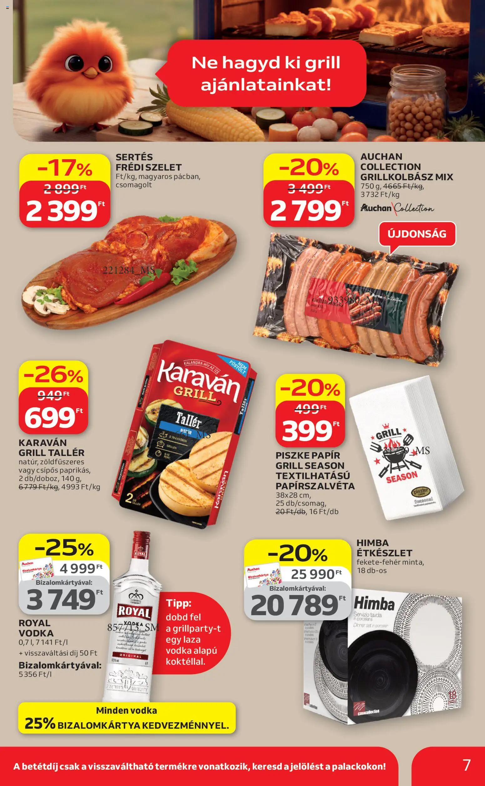 Auchan akciós ujság - amely érvényes a következő dátumtól: 09.04.2026 | Oldal: 7 | Termékek: Grillkolbász, Grill, Étkészlet, Vodka