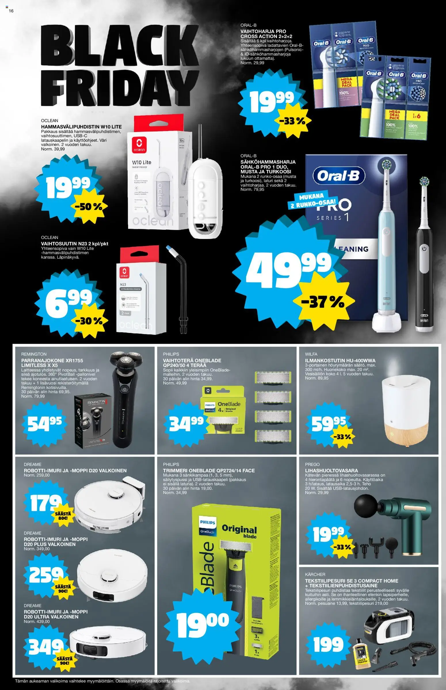 Tokmanni - Black Friday – voimassa 24.11.2025 alkaen | Sivu: 16 | Tuotteet: Parranajokone, Sähköhammasharja, Trimmeri, Laturi