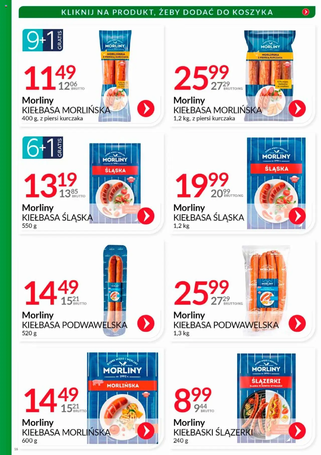 Eurocash Gazetka - Katalog Wędlin od 01.08.2025 | Strona: 16 | Produkty: Kiełbaski, Kiełbasa śląska, Kiełbasa podwawelska, Wędliny