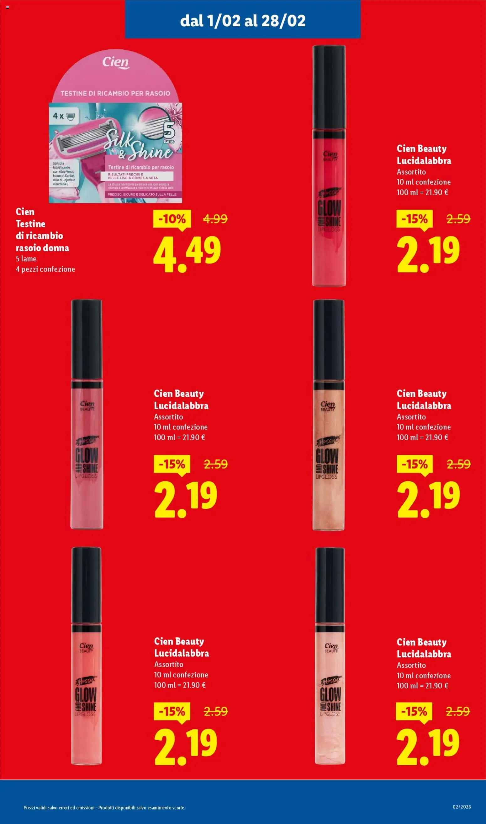 Volantino Lidl del 01.02.2026 | Pagina: 13 | Prodotti: Lucidalabbra, Rasoio, Lubrificante, Burro