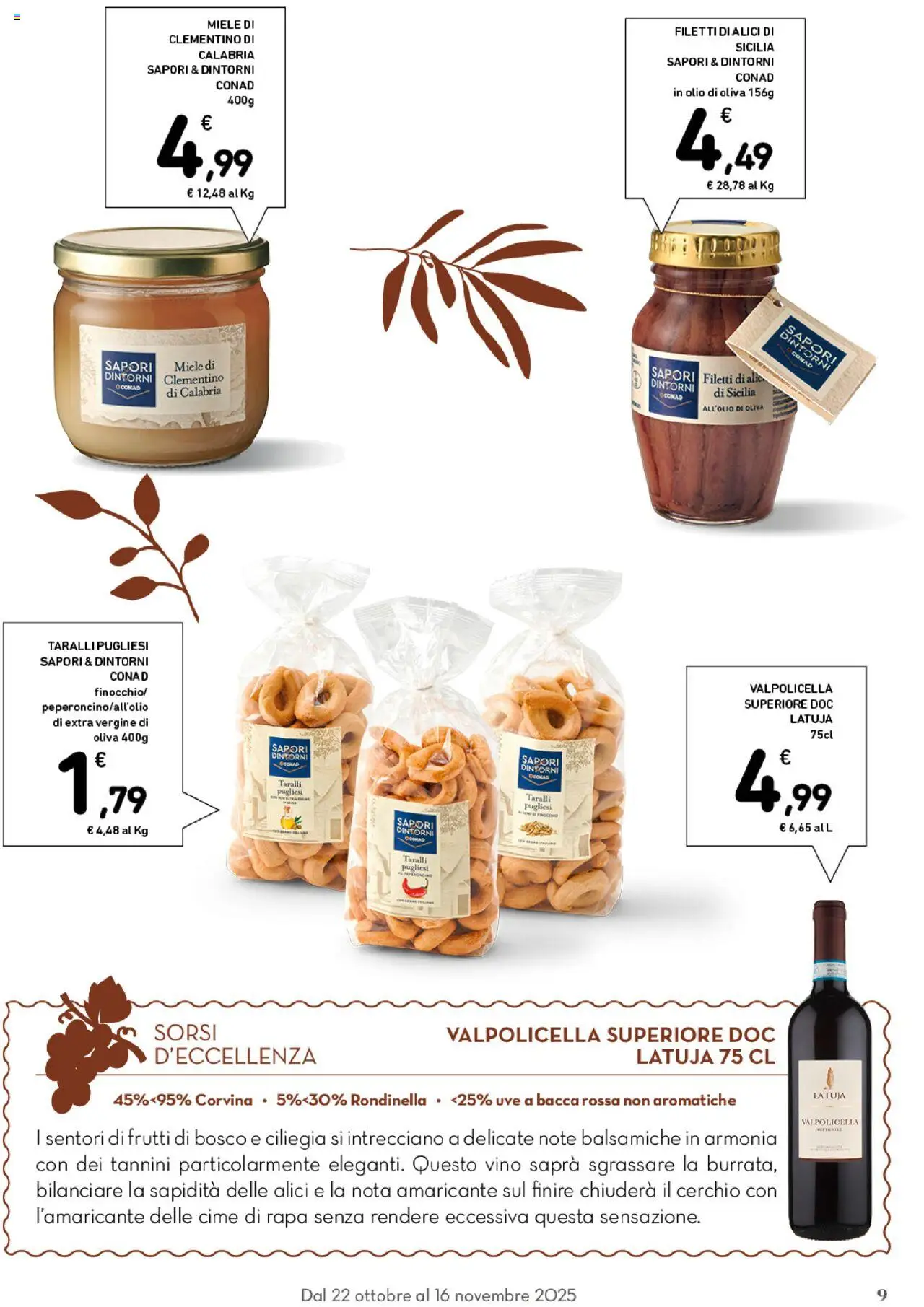 Volantino Conad del 22.10.2025 | Pagina: 9 | Prodotti: Olio, Miele, Alici, Olio di Oliva