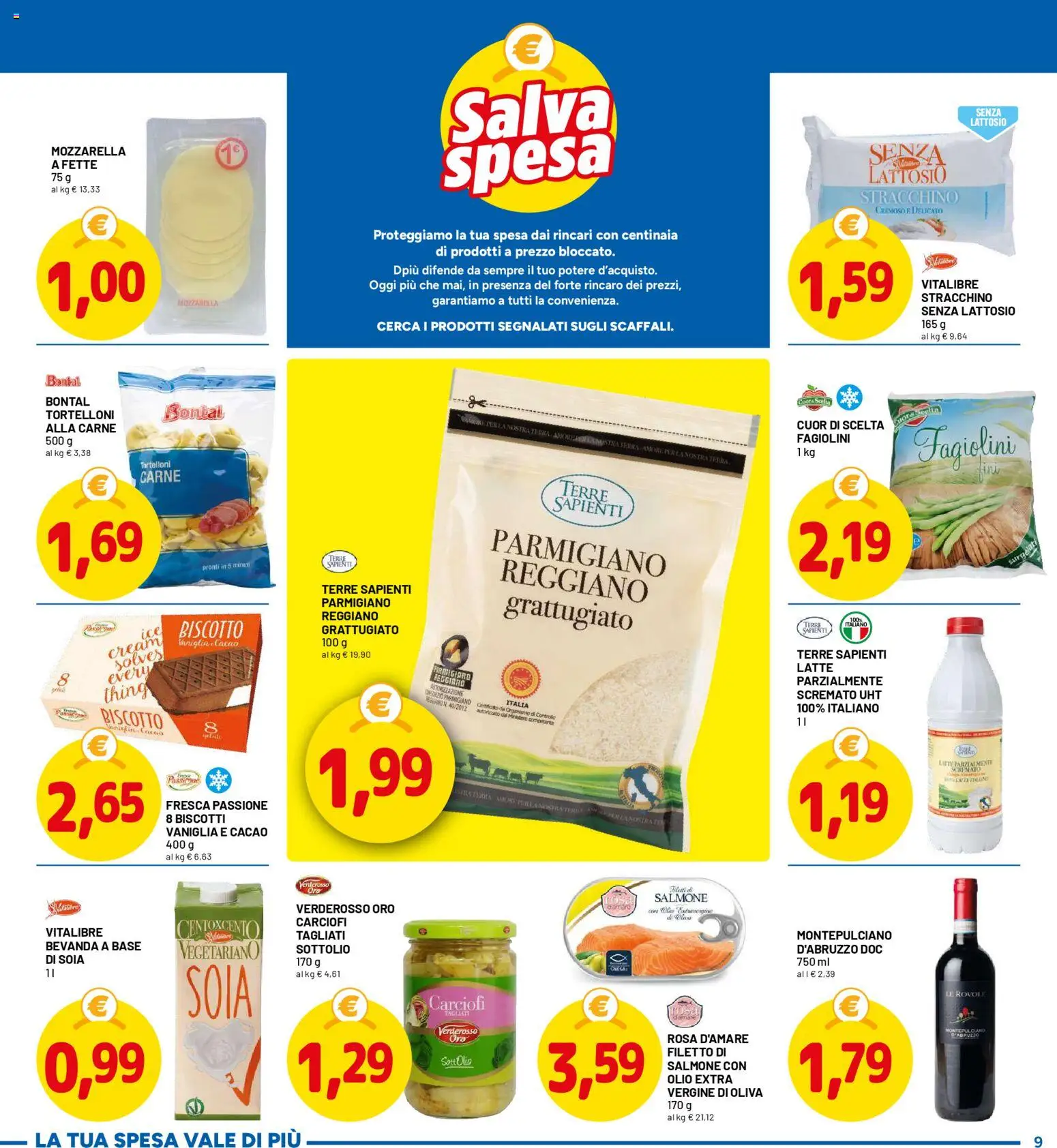 Volantino D Più del 20.04.2026 | Pagina: 9 | Prodotti: Mozzarella, Carciofi, Olio extra vergine, Cacao