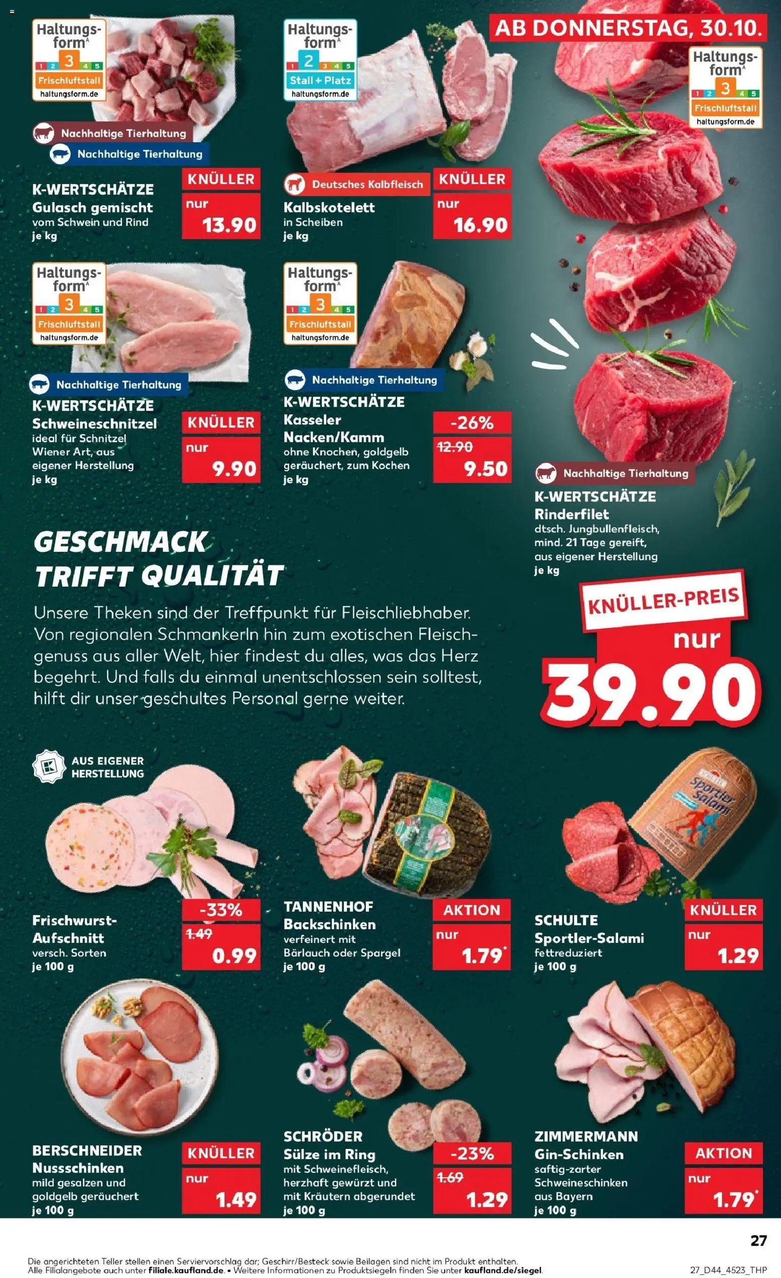 Kaufland prospekt Backnang	 – gültig ab 30.10.2025 | Seite: 27 | Produkte: Schnitzel, Gulasch, Gin, Fleisch