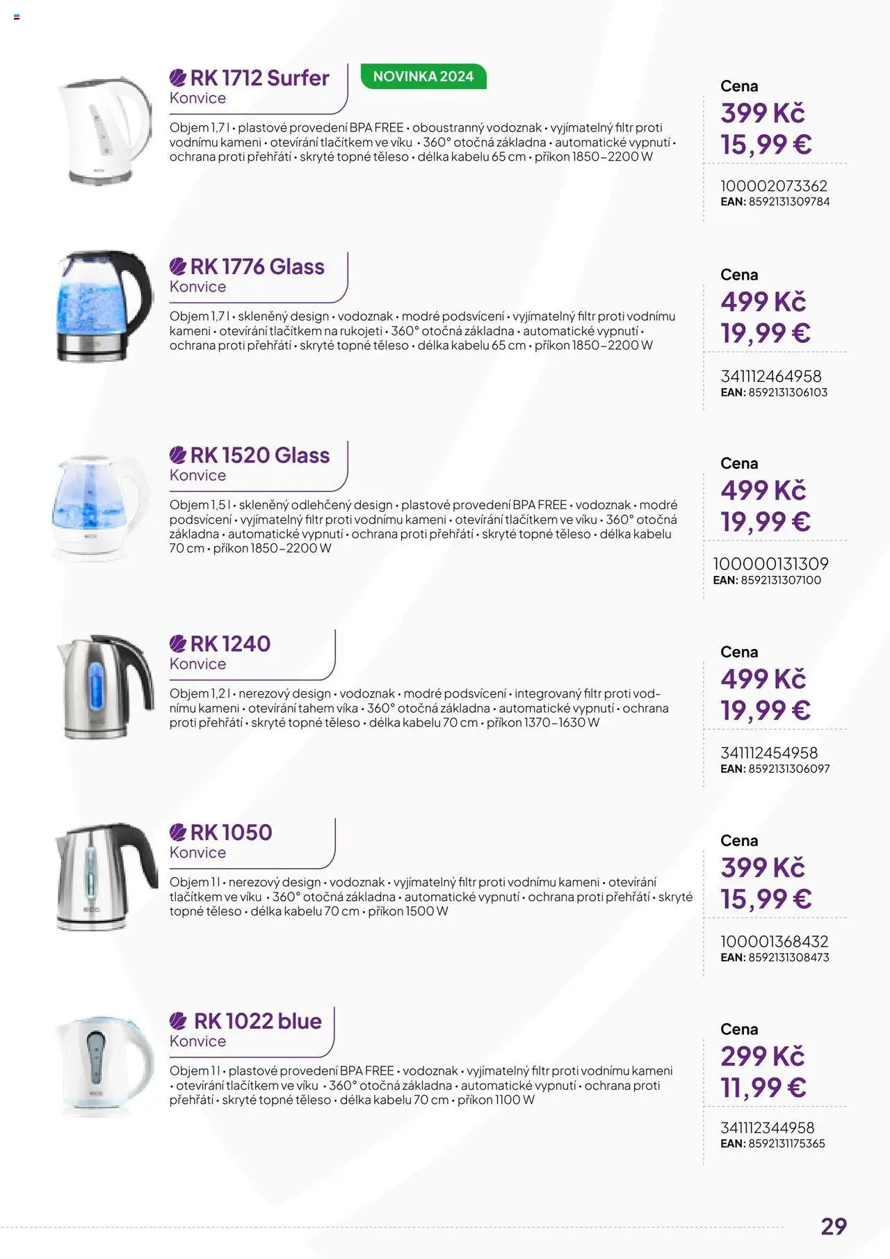 Expert elektro katalog - ECG - Malé domácí spotřebiče od 01.10.2024 | Strana: 29 | Produkty: Konvice