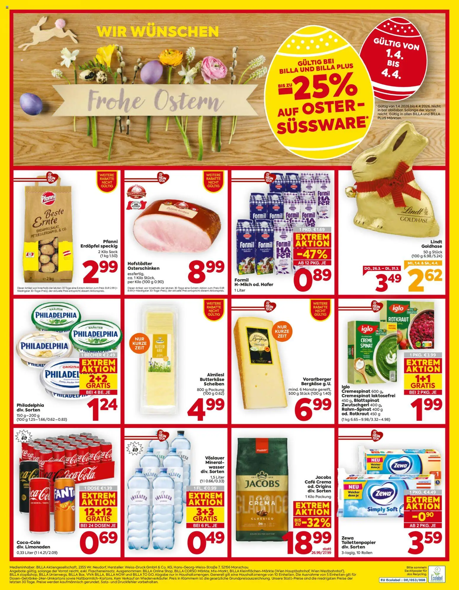 Billa Flugblatt - Niederösterreich gültig ab 26.03.2026 | Seite: 20 | Produkte: Wasser, Butter, Creme