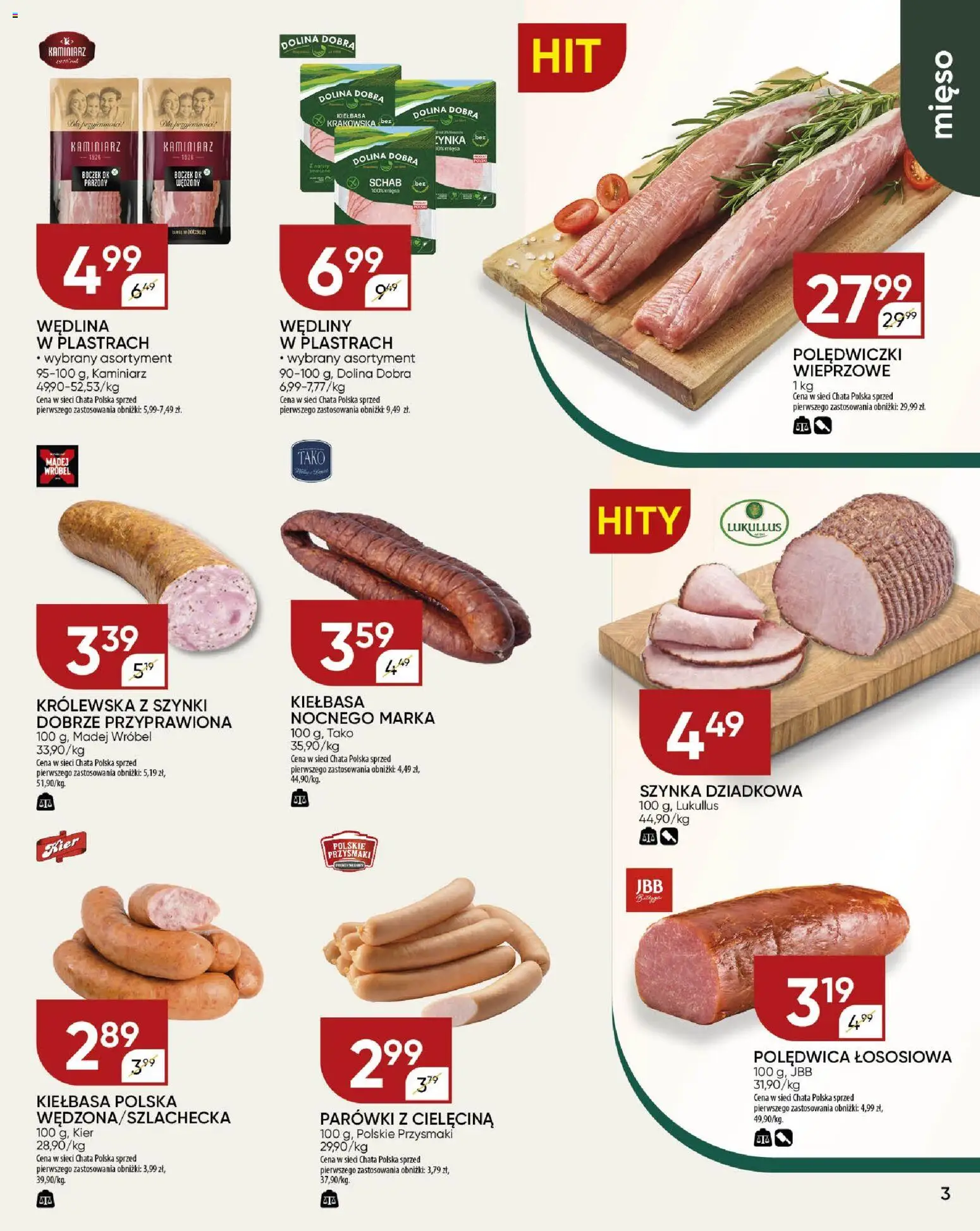 Chata Polska Gazetka od 18.12.2025 | Strona: 3 | Produkty: Kiełbasa, Schab, Mięso, Szynka