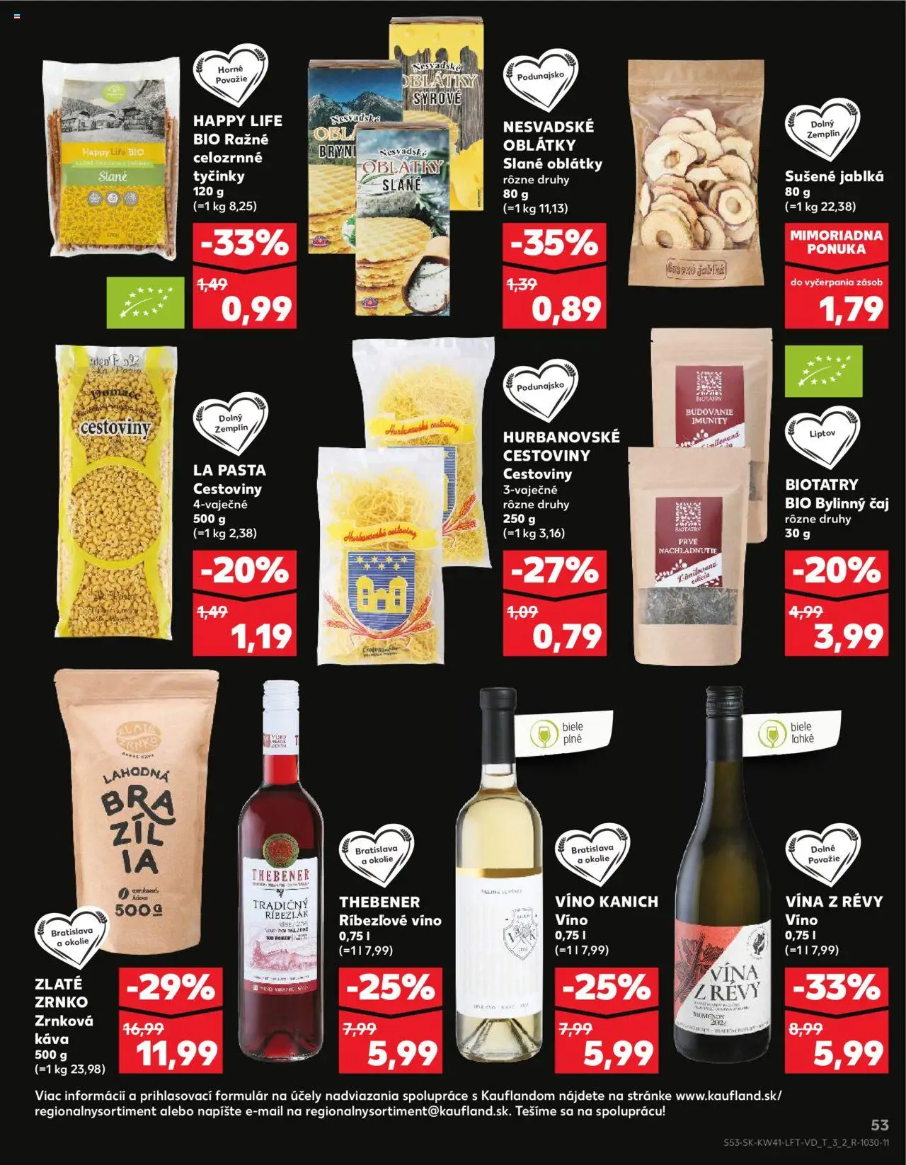 Nové Kaufland akcie – leták je platný od 09.10.2025 | Strana: 53 | Produkty: Káva, Cestoviny, Ríbezľové víno, Zrnková káva