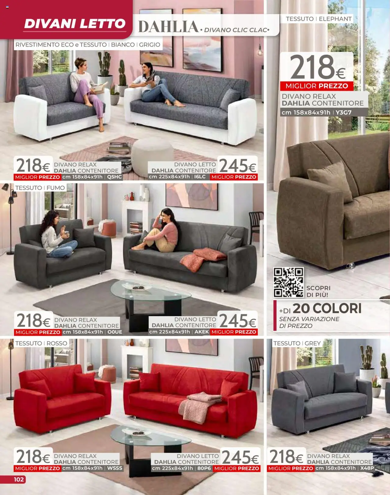 Volantino Mondo Convenienza del 09.09.2025 | Pagina: 104 | Prodotti: Divano letto, Contenitore, Letto, Divano