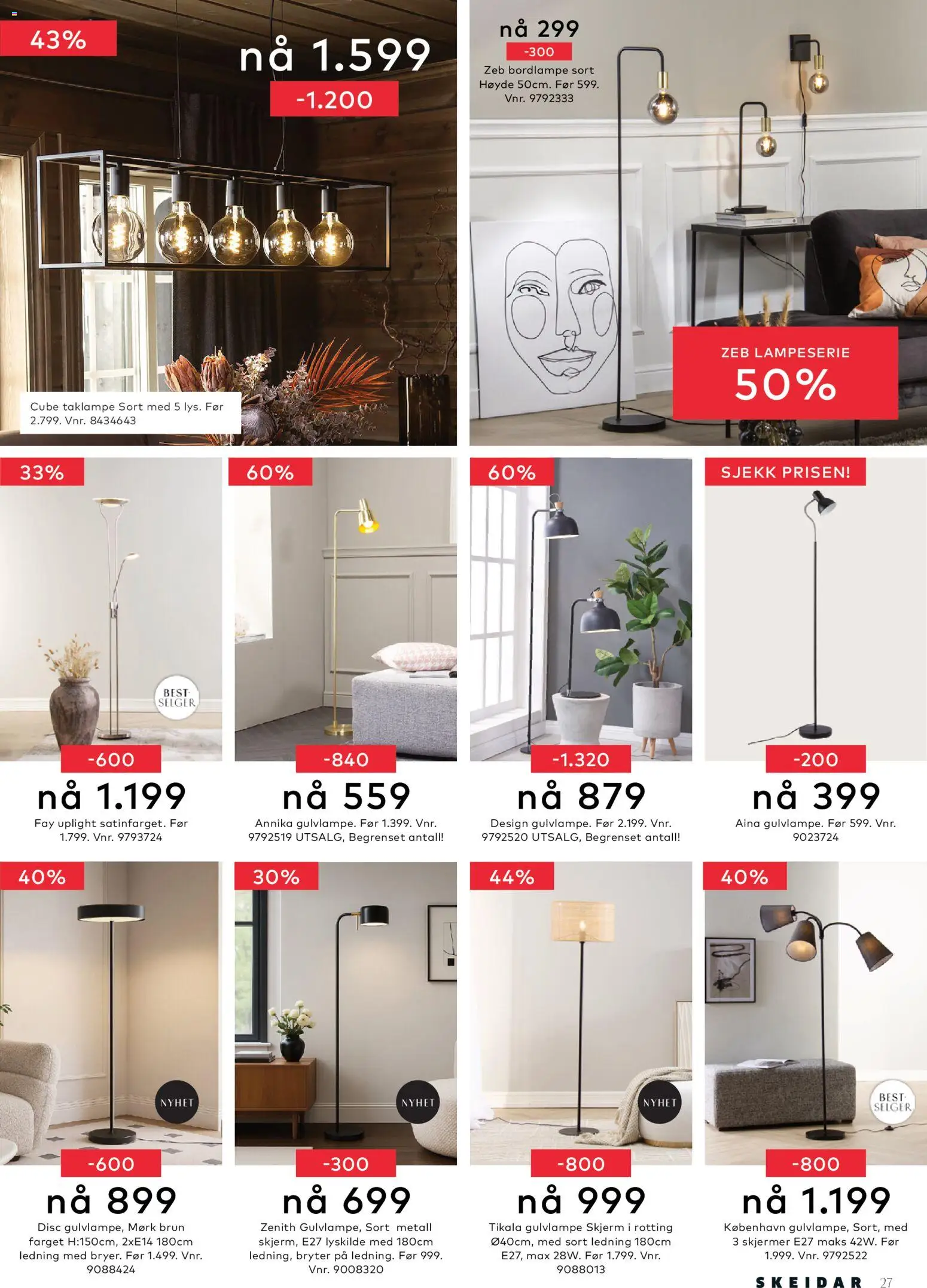 {H1} | Side: 27 | Produkter: Taklampe, Ledning, Skjerm, Jeux