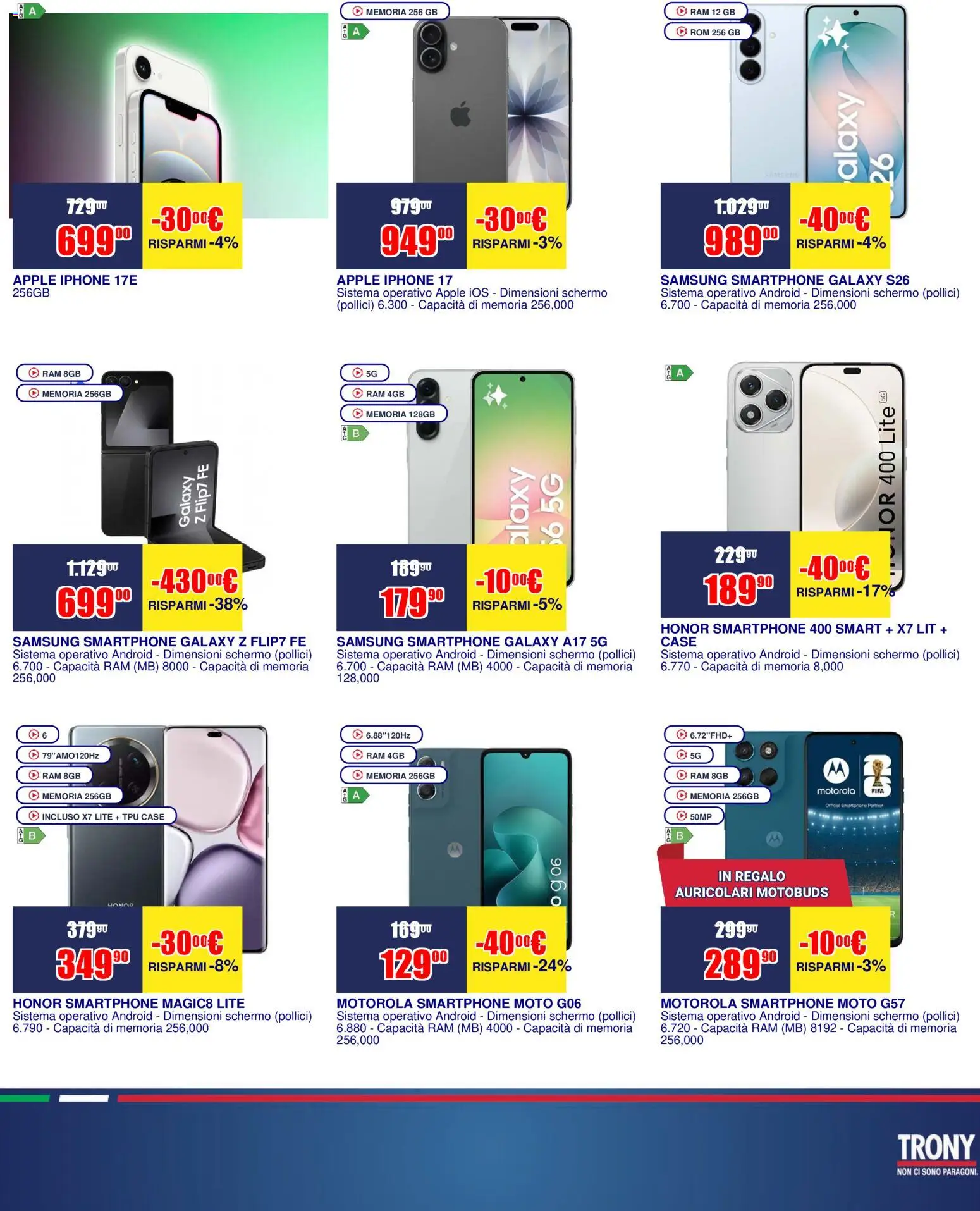 Volantino Trony del 16.04.2026 | Pagina: 14 | Prodotti: Schermo, Iphone, Smartphone, Samsung
