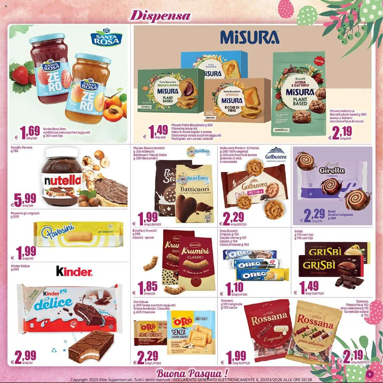 Volantino Elite Supermercati del 20.03.2026 | Pagina: 9 | Prodotti: Cioccolato, Biscotti, Fiocchi, Nocciole