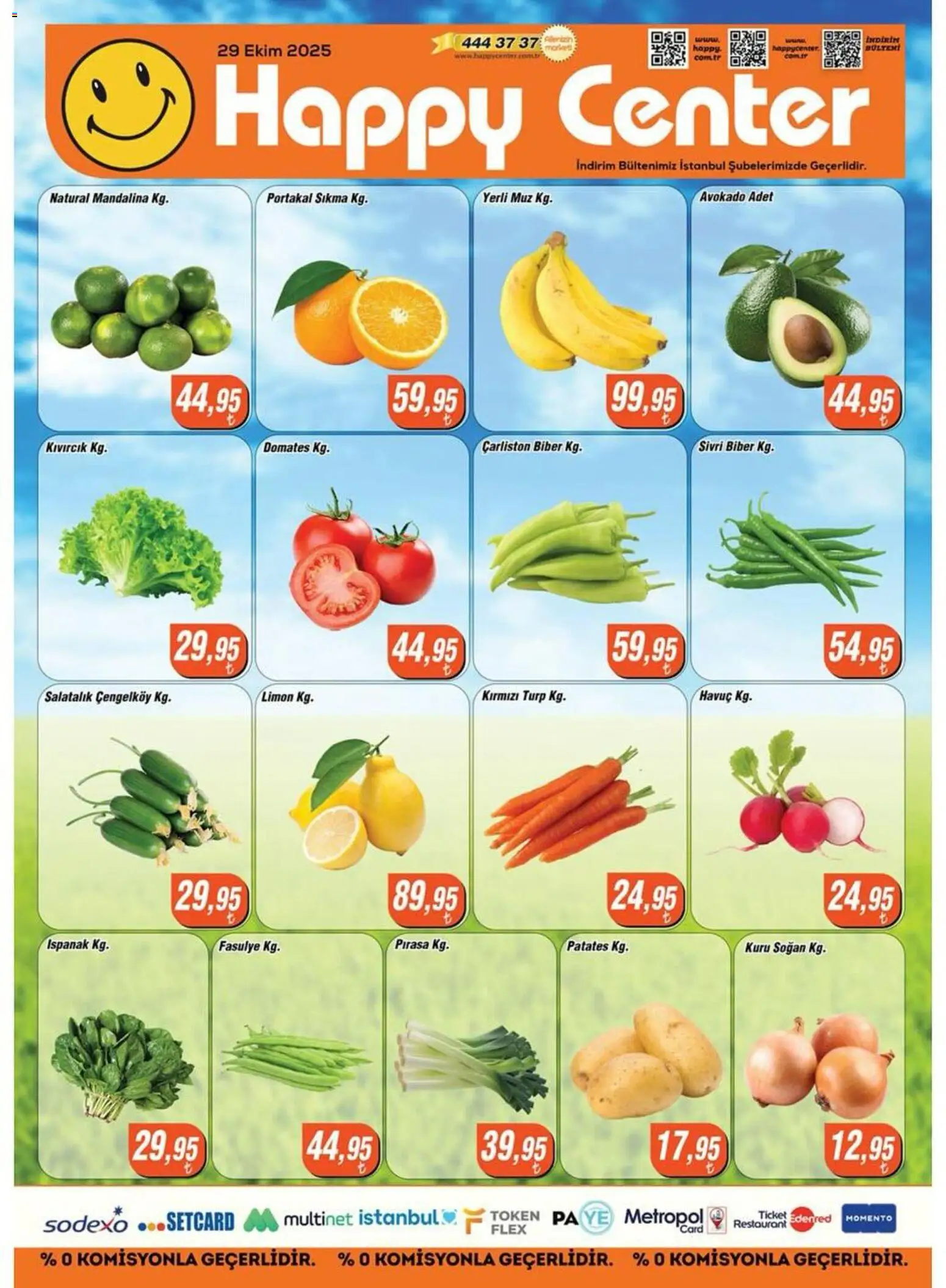 Happy Center Manav - 29.10.2025 tarihinden itibaren geçerlidir | Sayfa: 1 | Ürünler: Fasulye, Domates, Turp, Avokado