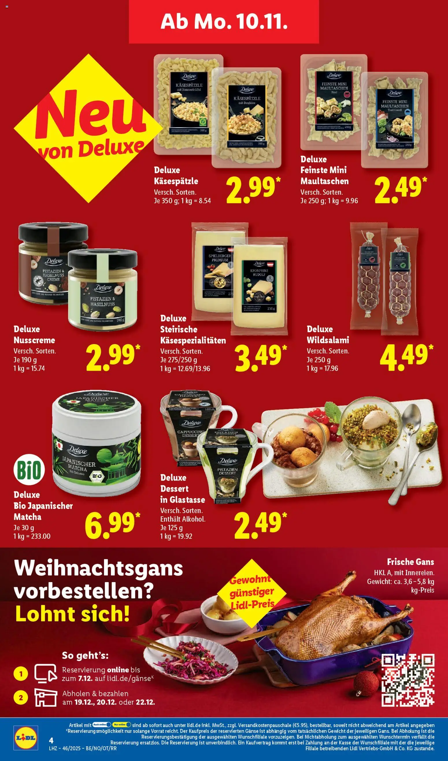 Lidl Prospekt Grimma – gültig ab 10.11.2025 | Seite: 4 | Produkte: Gewicht, Pistazien, Creme, Maultaschen