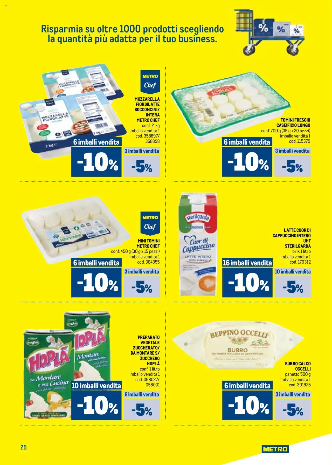 Volantino Metro del 09.10.2025 | Pagina: 25 | Prodotti: Zucchero, Mozzarella, Latte, Burro