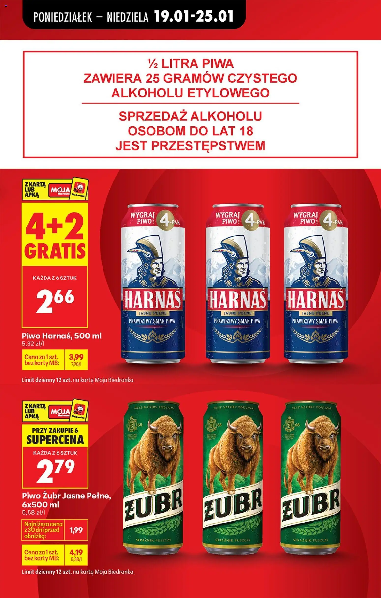 Biedronka gazetka od 19.01.2026 | Strona: 11 | Produkty: Piwo żubr, Karta, Harnaś, Piwo