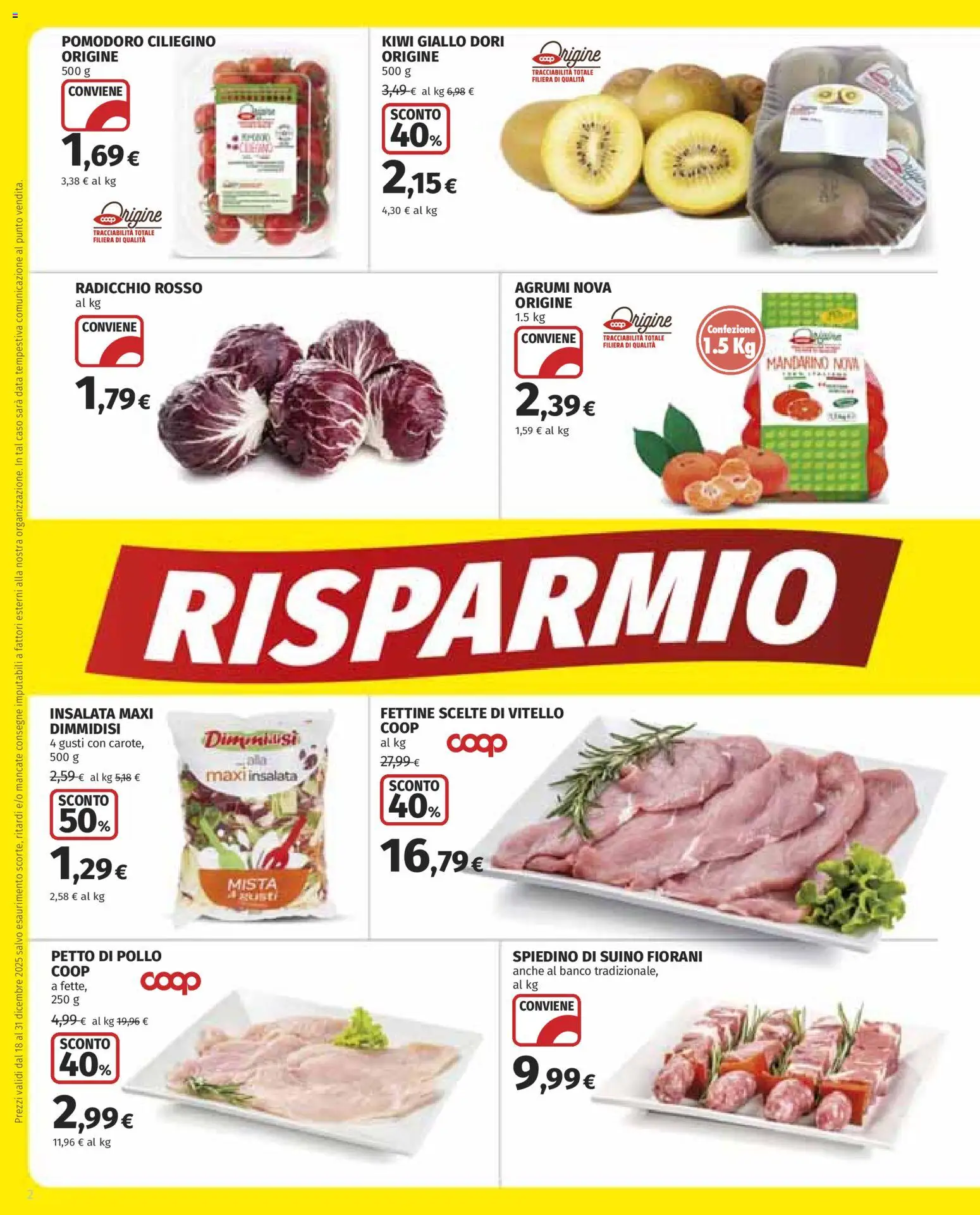 Volantino COOP del 18.12.2025 | Pagina: 2 | Prodotti: Petto di Pollo, Pollo, Kiwi, Vitello