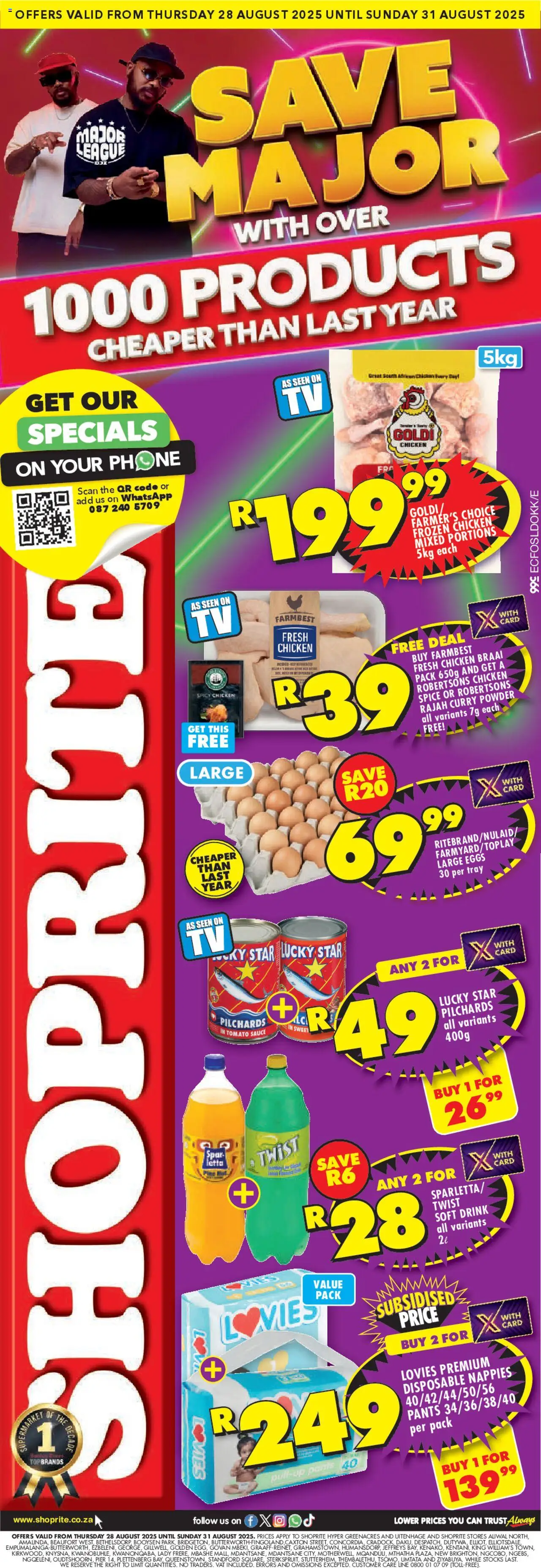 Shoprite Eastern Cape - Major League Deals Exclusive │ valid from 28.08.2025 | Page: 1 | Products: Phone, Eggs, Chicken, Nappies