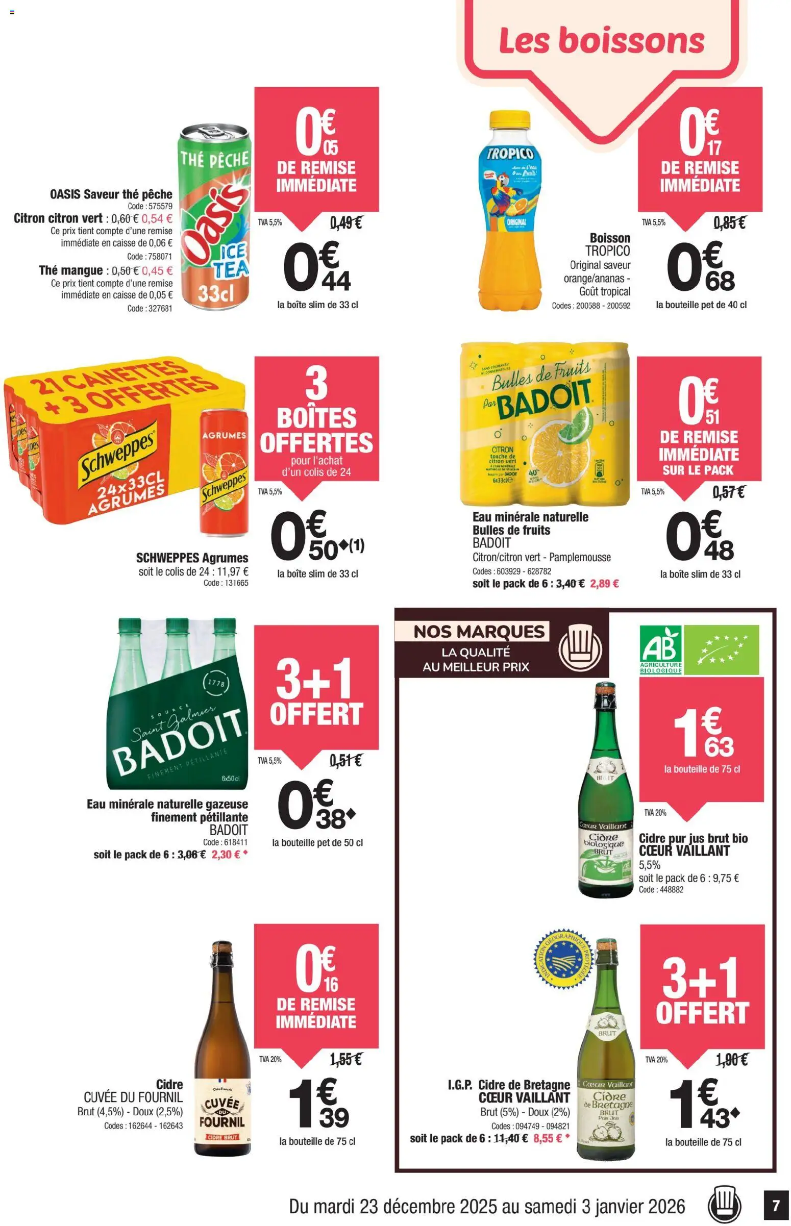 {H1} | Page: 7 | Produits: Badoit, Pêche, Eau minérale naturelle, Cidre
