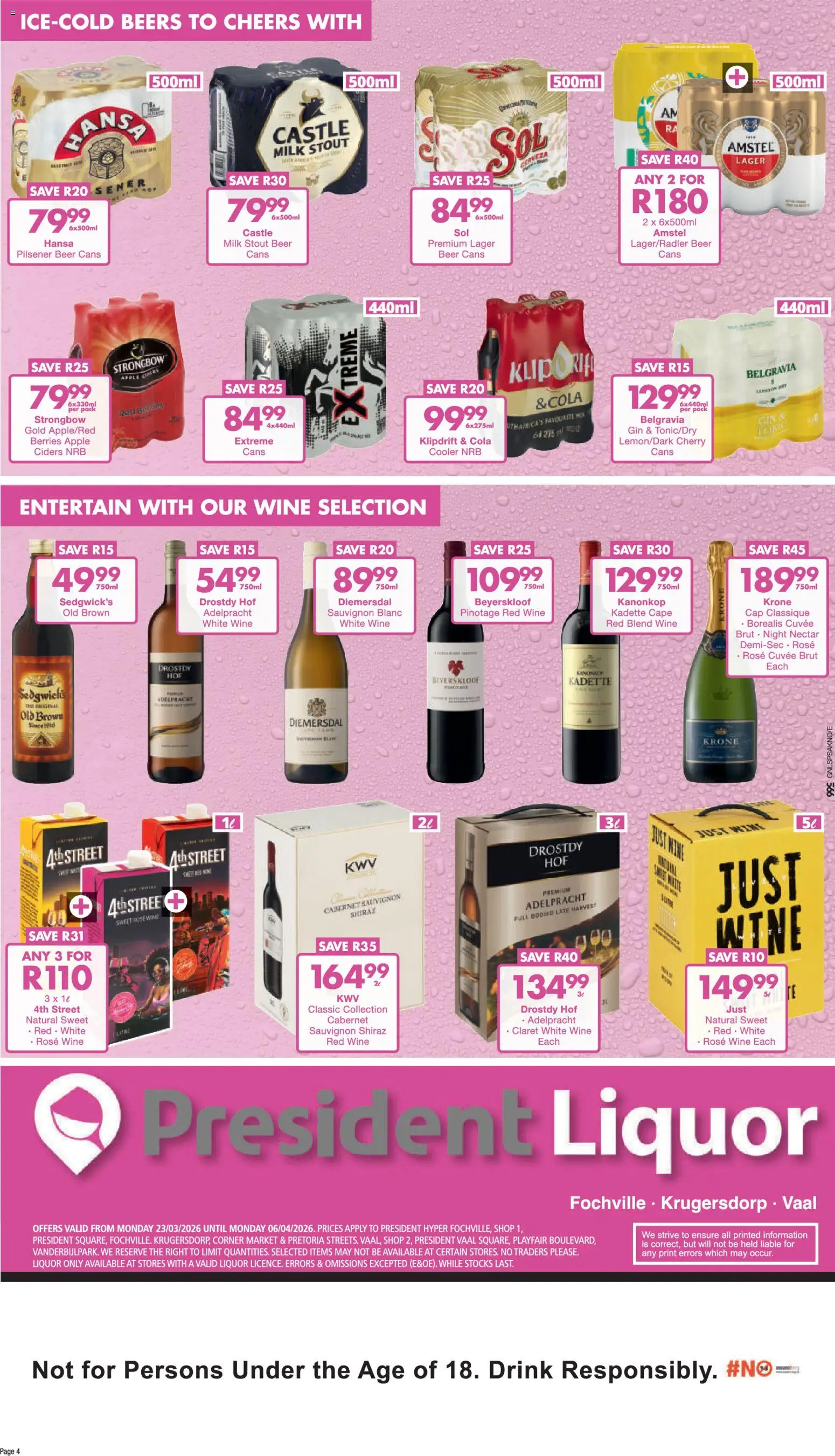 New President Hyper catalogue – valid from 23.03.2026 | Page: 4 | Products: Cap, Cooler, Beer, Gin