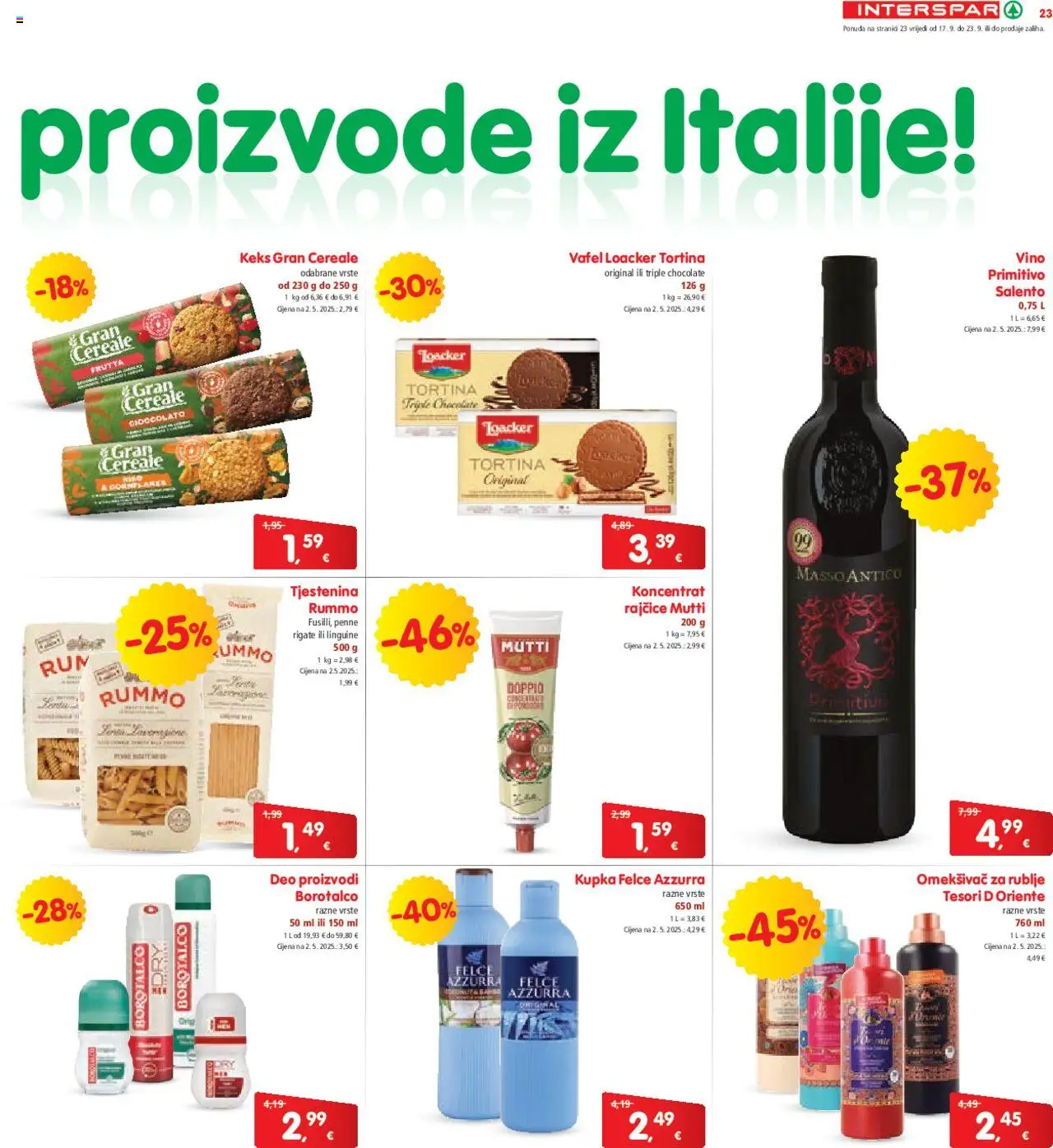 Interspar katalog | vrijedi od 17.09.2025 | Stranica: 25 | Proizvodi: Vino, Rajčice, Omekšivač, Borotalco