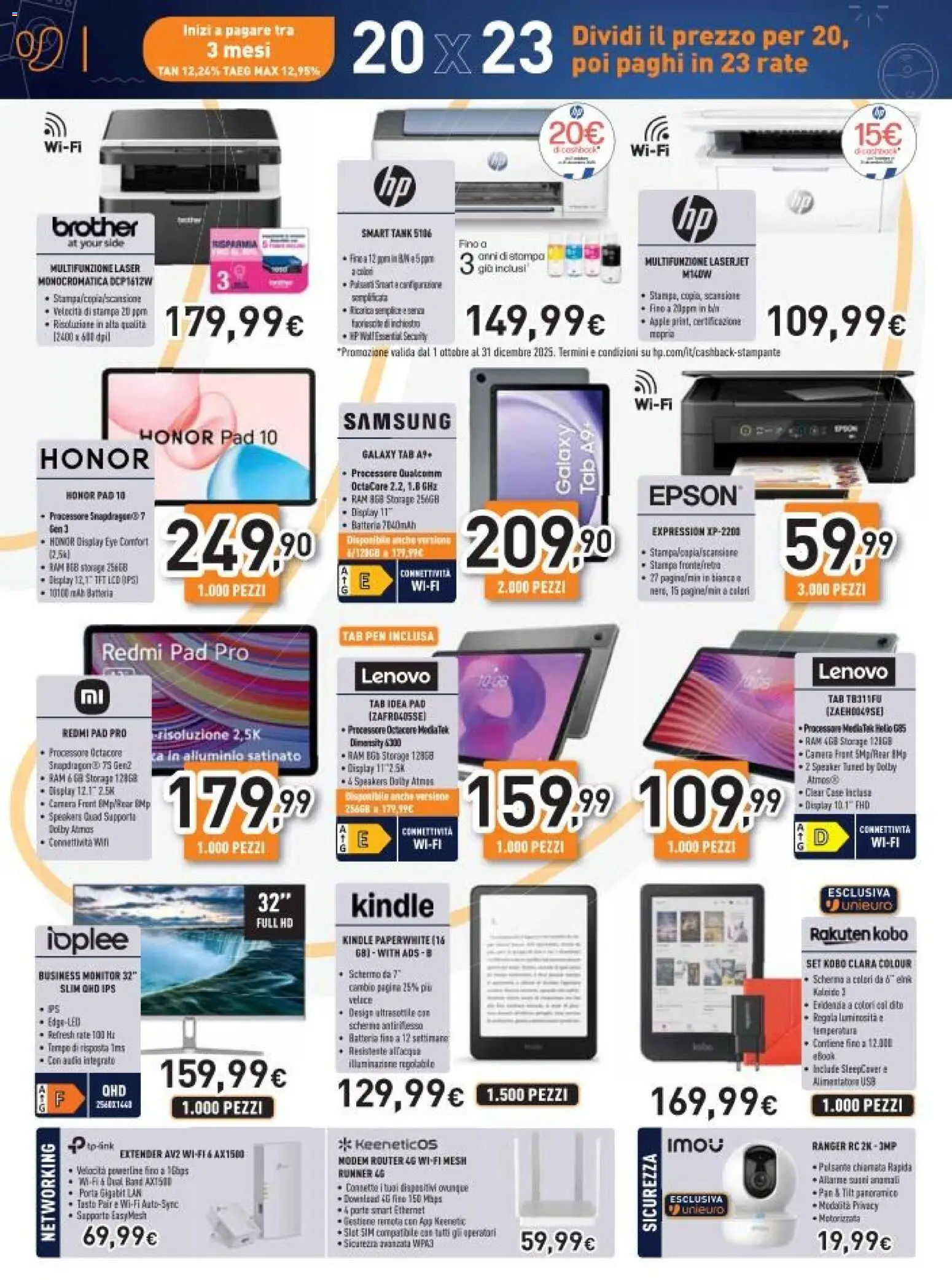 Volantino Unieuro del 26.11.2025 | Pagina: 20 | Prodotti: Monitor, Audio, Speaker, Stampa