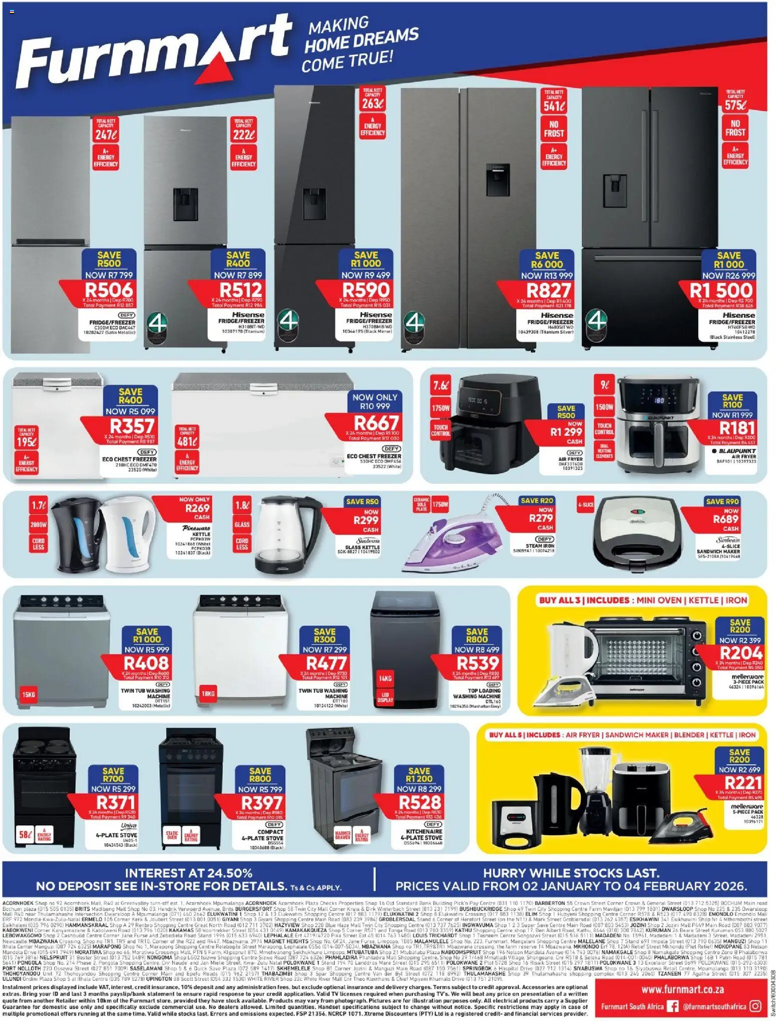 New Furnmart catalogue – valid from 02.01.2026 | Page: 4 | Products: Freezer, Stove, Iron, Mirror