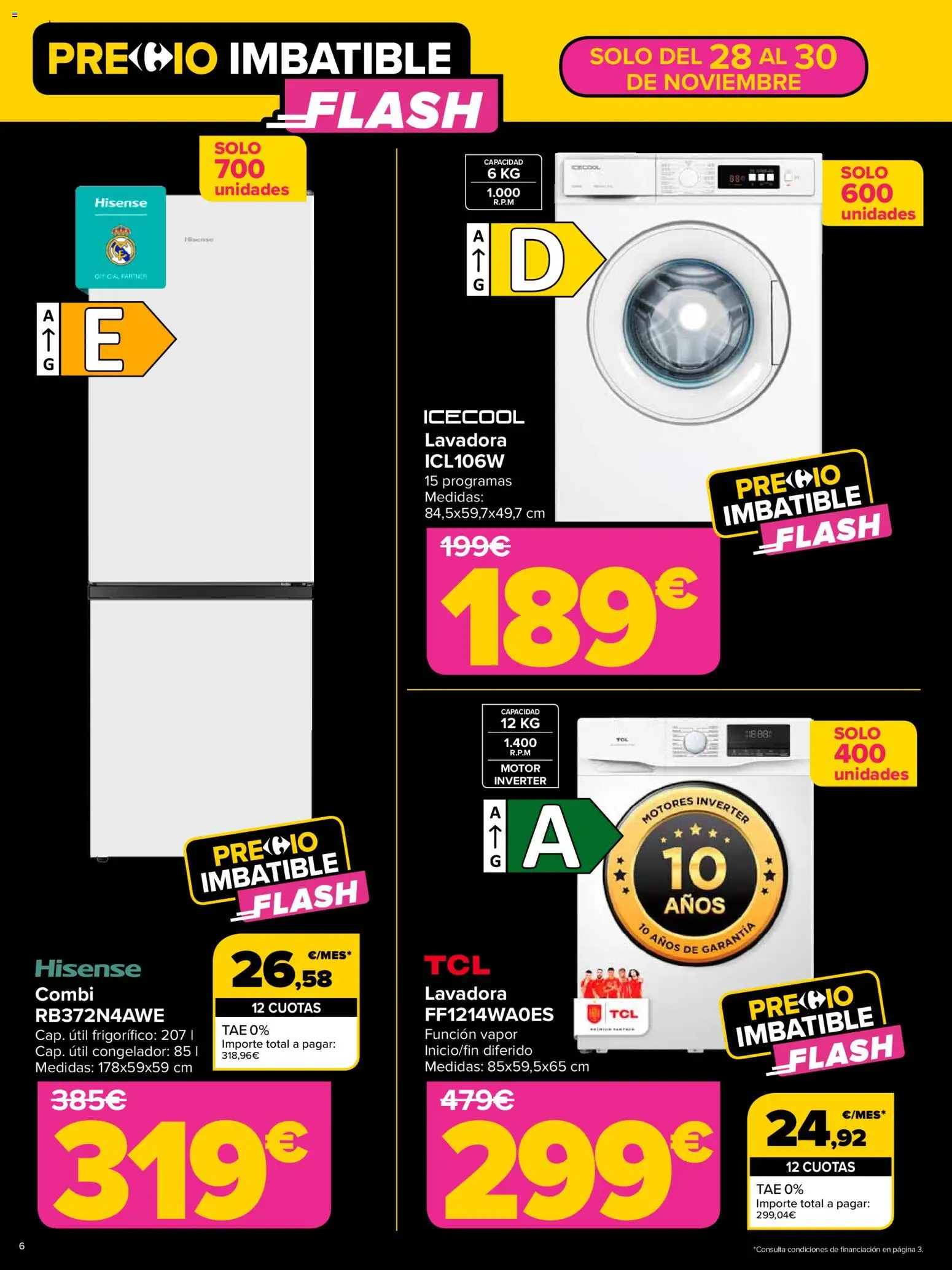 Carrefour Black Friday │ válido desde el 28.11.2025 | Página: 6 | Productos: Congelador, Lavadora, Combi