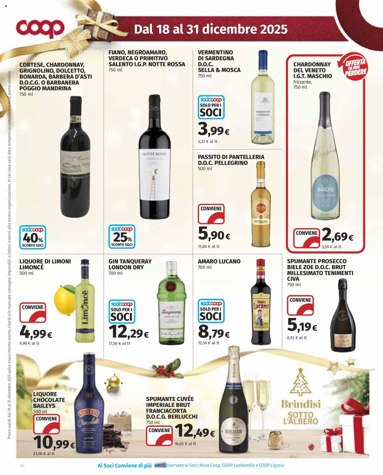 Volantino COOP del 18.12.2025 | Pagina: 16 | Prodotti: Gin, Prosecco, Spumante, Amaro