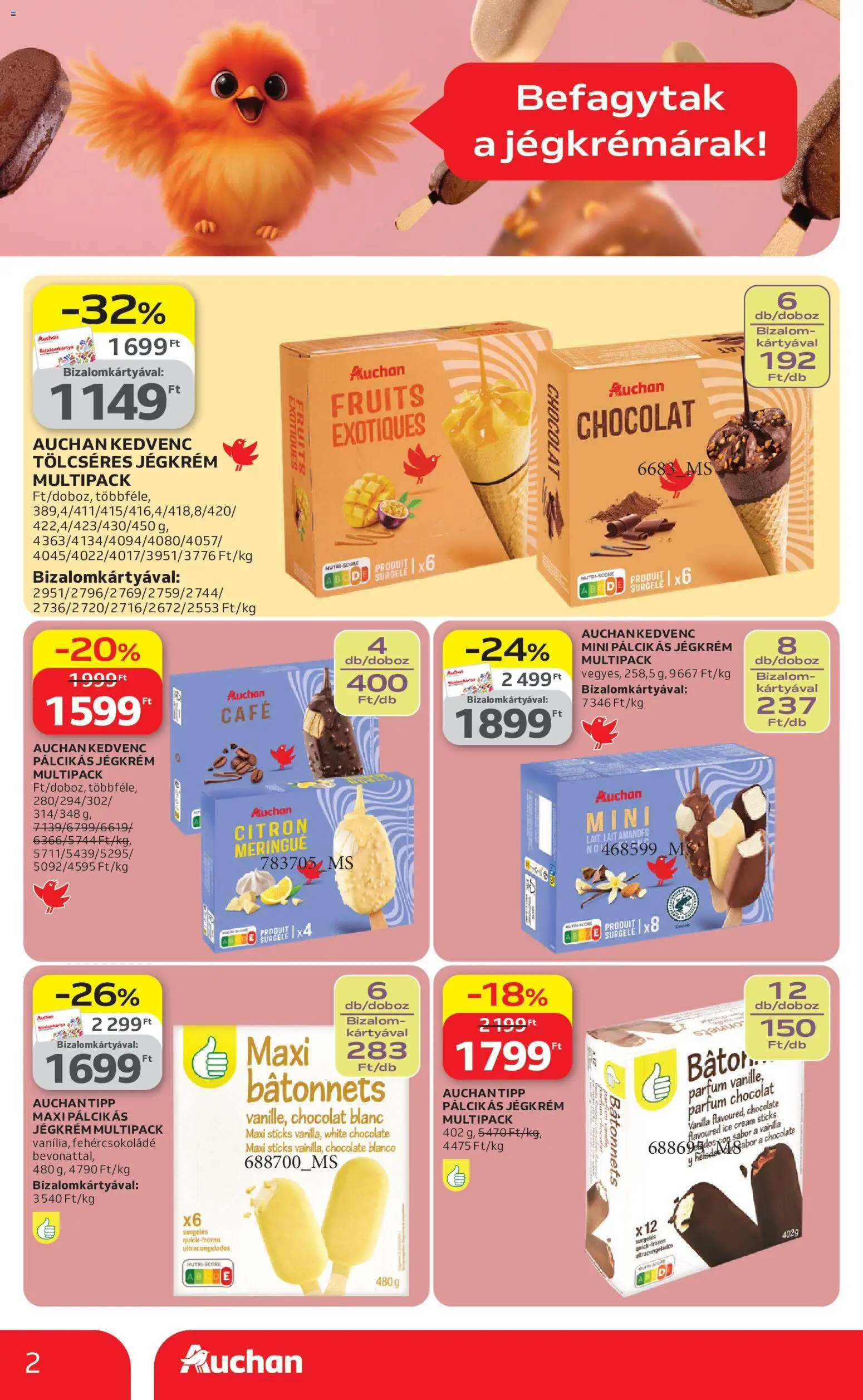 Auchan akciós ujság - amely érvényes a következő dátumtól: 23.04.2026 | Oldal: 2 | Termékek: Parfüm, Jégkrém, Pálcikás jégkrém