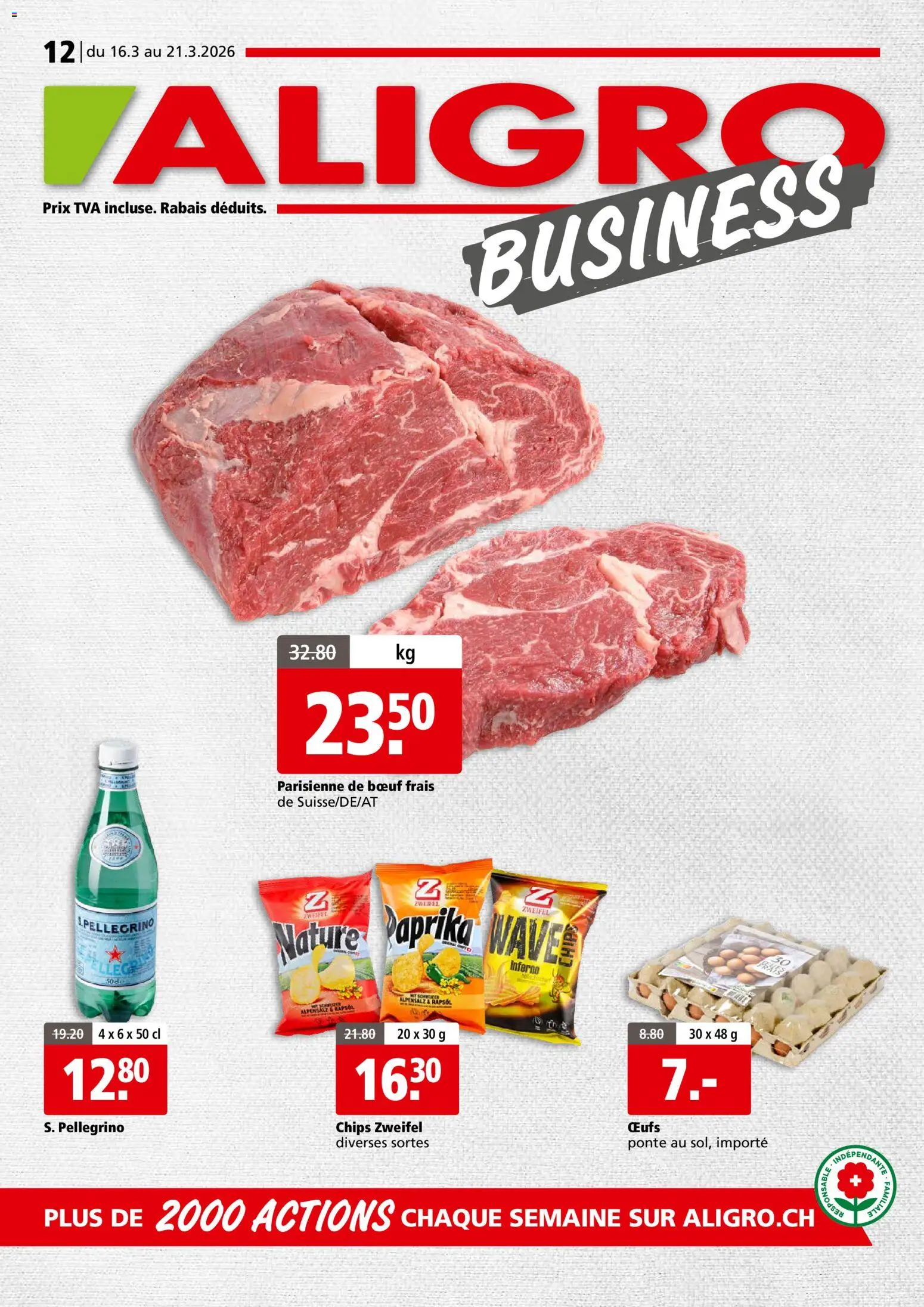 Aligro aktionen Business Chavannes, Matran, Genève, Sion – gültig ab 16.03.2026 | Seite: 1 | Produkte: Rapsöl, Chips