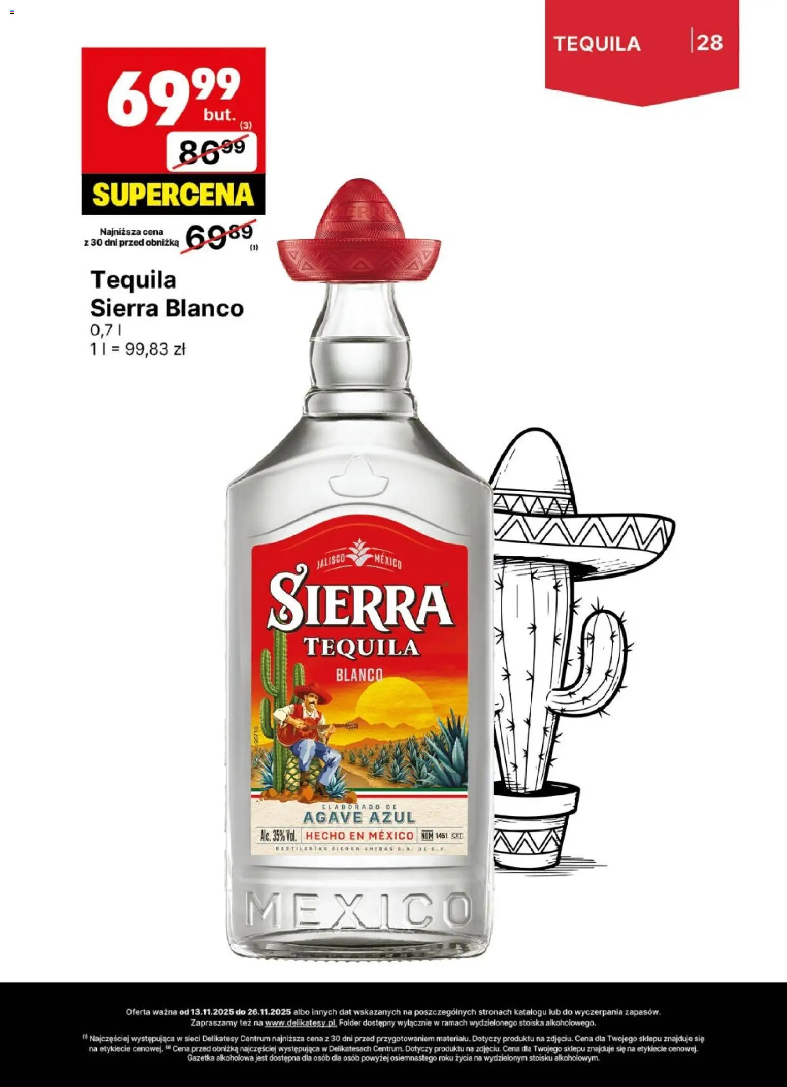 Delikatesy Centrum Gazetka - DeliBarek od 13.11.2025 | Strona: 28 | Produkty: Tequila Sierra, Delikatesy, Tequila