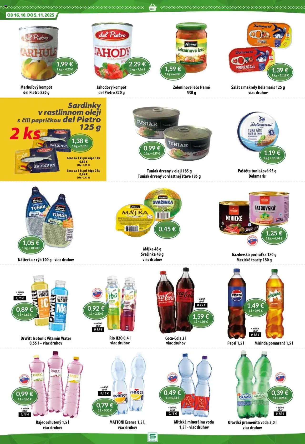 Nové Sintra akcie – leták je platný od 16.10.2025 | Strana: 8 | Produkty: Tuniak, Mattoni, Pepsi, Minerálna voda
